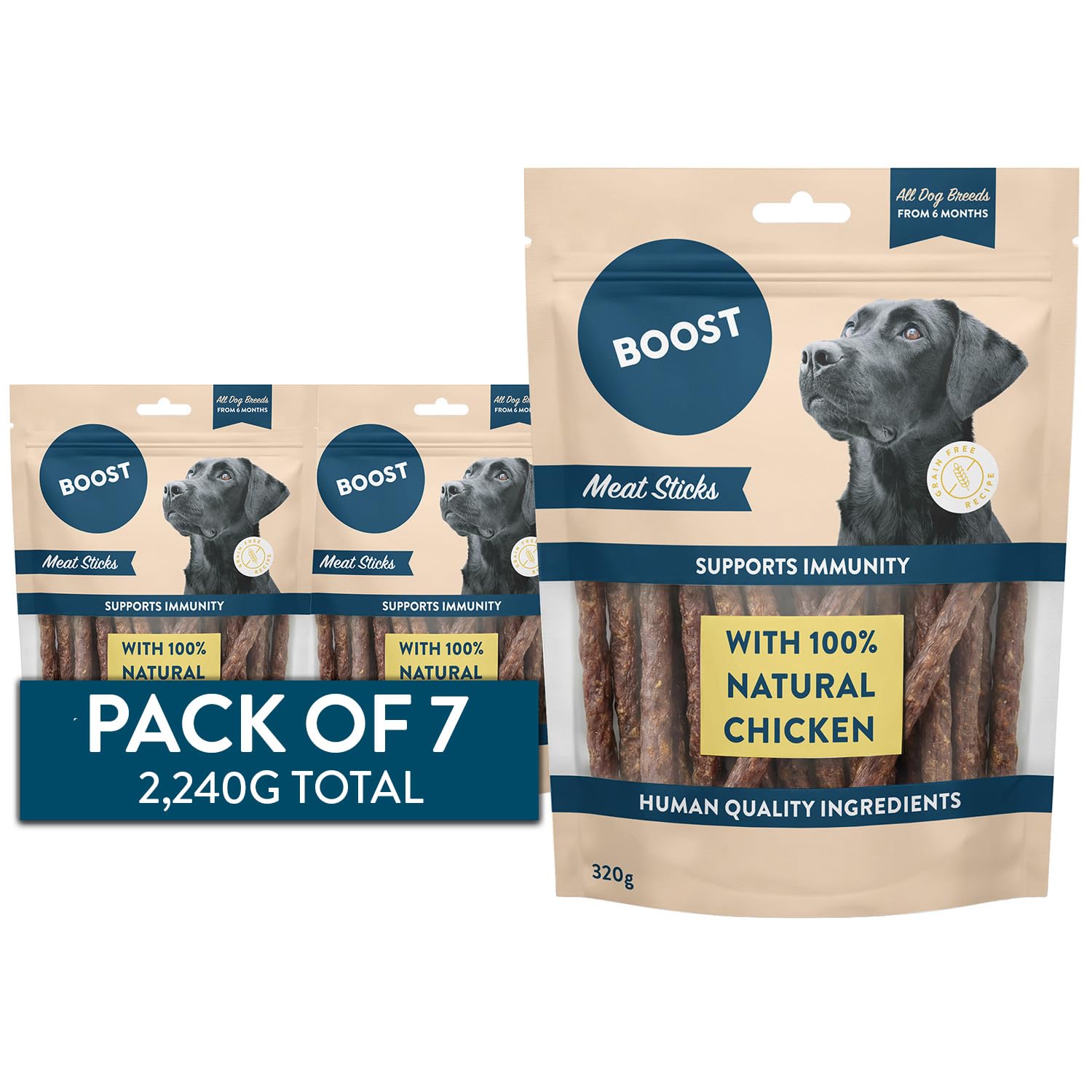 BOOST Meat Stick Dog Treat - Grain-Free Natural Snack, Chicken, 7 x 320g