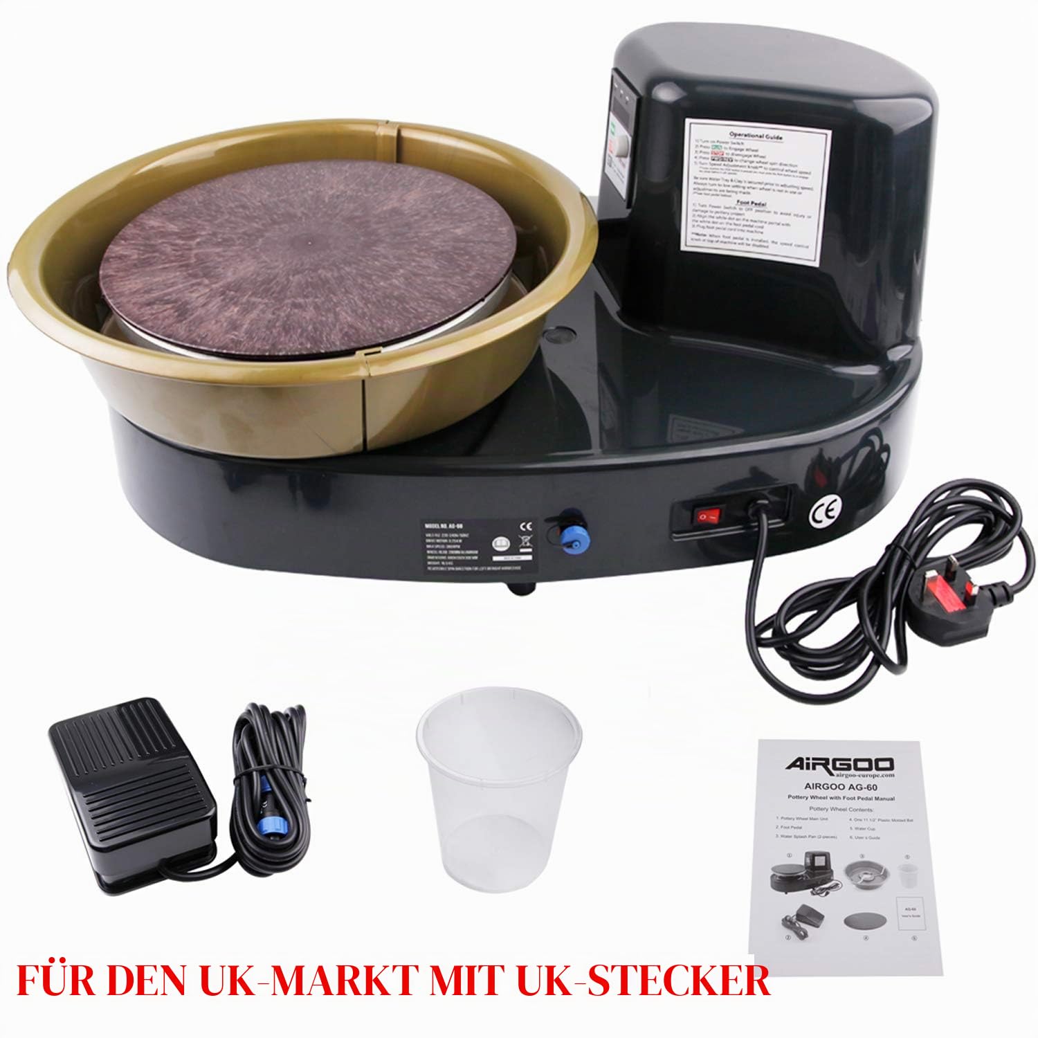 Airgoo Töpferscheibe Ceramics Clay Machine Pottery Wheel AG-60 250W Elektrische Maschine mit Independent Pedal DIY Keramik Formwerkzeug Keramik Rad Maschine