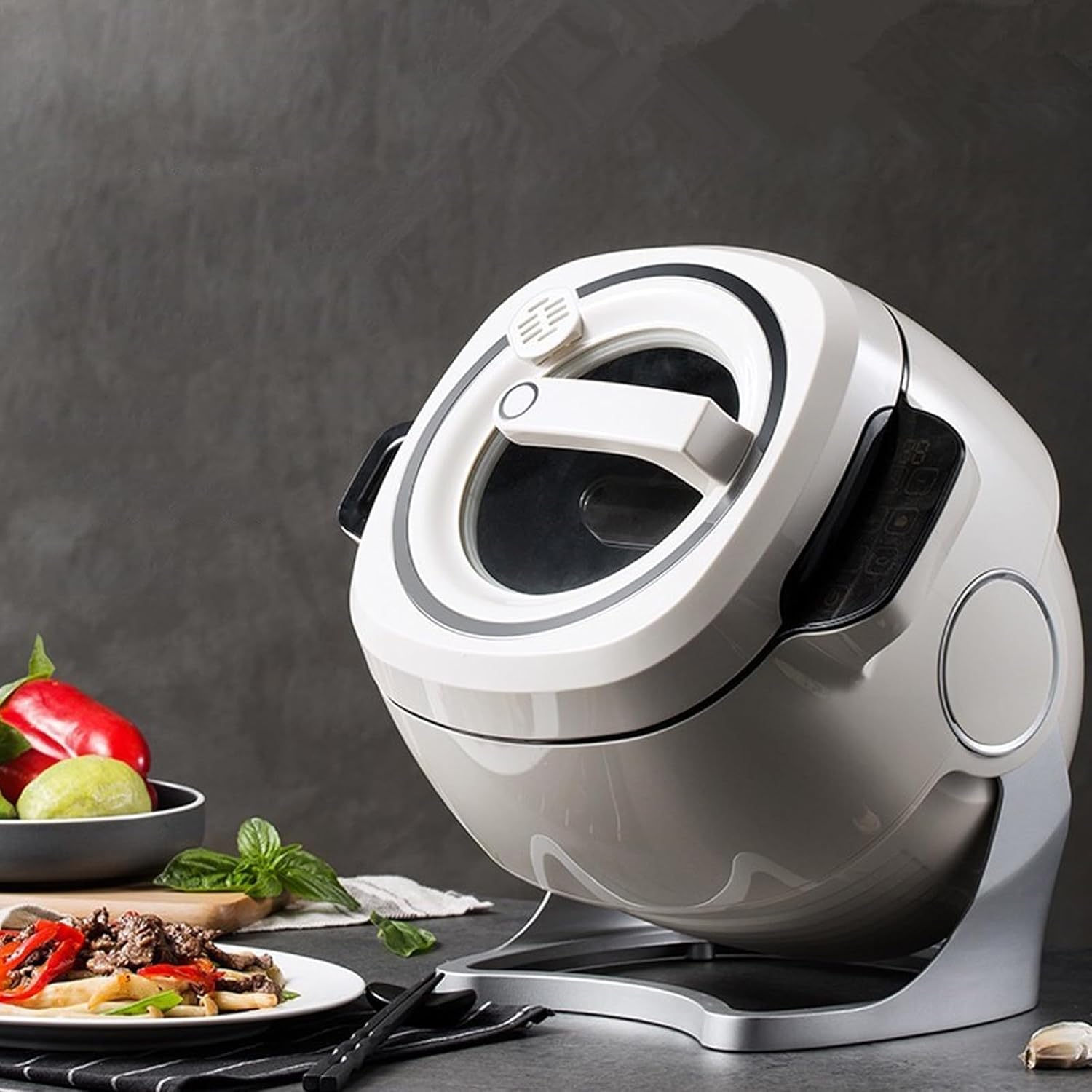 6L Automatic Cooking Machine, Commercial Cooking Pot, Electric Stir Fry Machine, 360° Rotating,All-Round Heating, for Stir Frying, Stewing (220v)