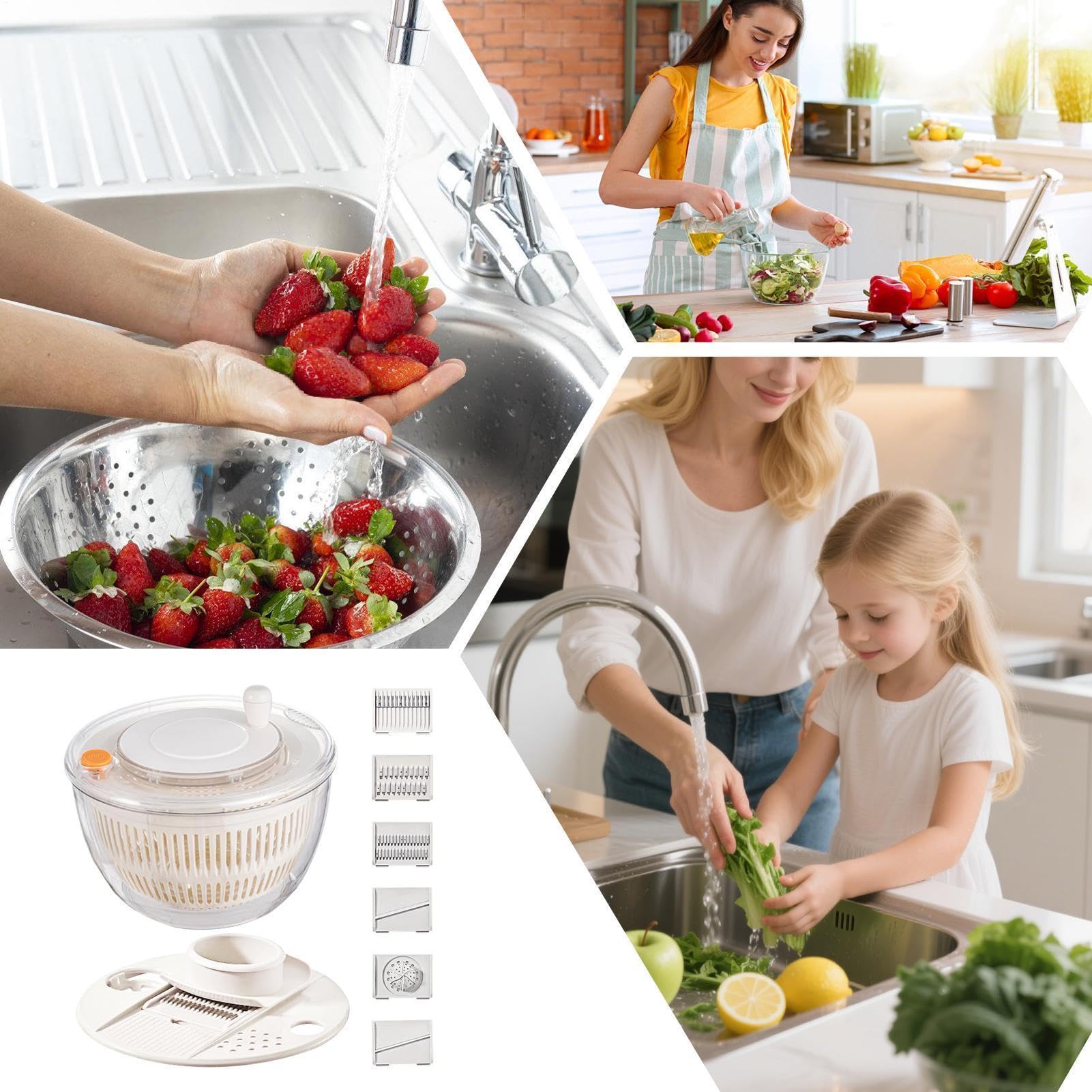 Generisch Centrifugadora de ensalada | Cuenco apto para lavavajillas | Cuenco para lavar ensalada | Para preparar comida en casa Viaje Camping Fiesta Comida saludable Reunión Adultos Padres ocupados