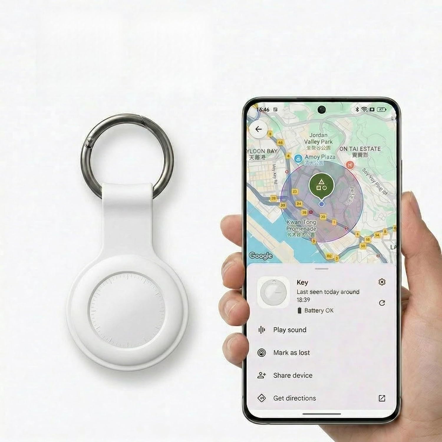 Bluetooth Tracker Tag Compatible with Google Find My Device, Global Precise Tracking, Loud Sound, IP67 Water Resistant, Replaceable Battery (4, White)