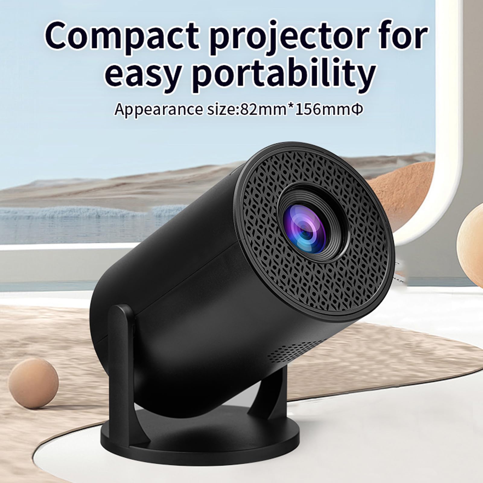 Projecteur Intelligent avec BT, Petit Projecteur sans Fil 1080P, Réglable à 270°, Prise Audio 3,5 Mm, Projecteur de Film Vidéo Portable pour Ordinateur Portable, PC, Smartphone,