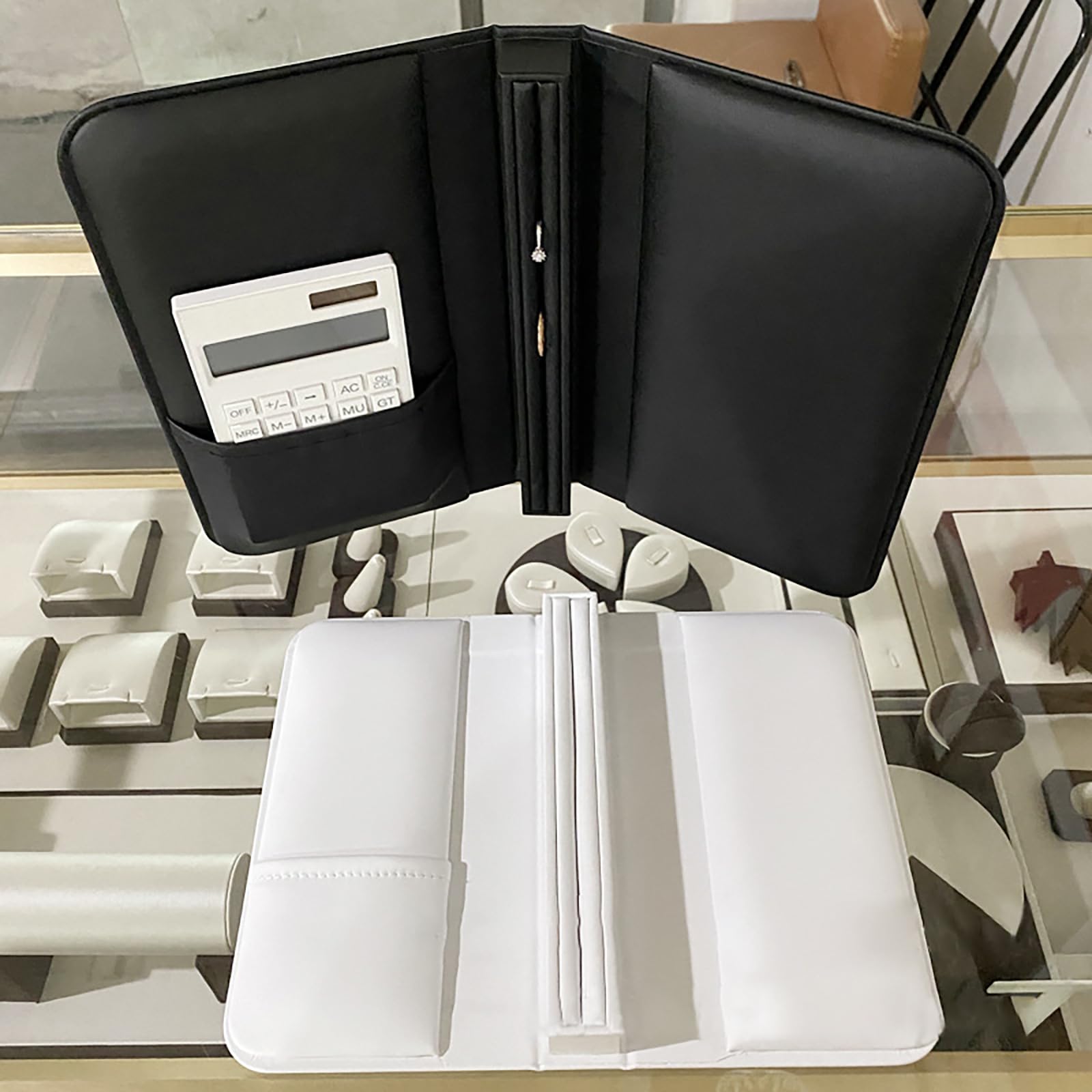 Tragbares Schmucketui aus PU Leder für Uhrenknöpfe, Black L