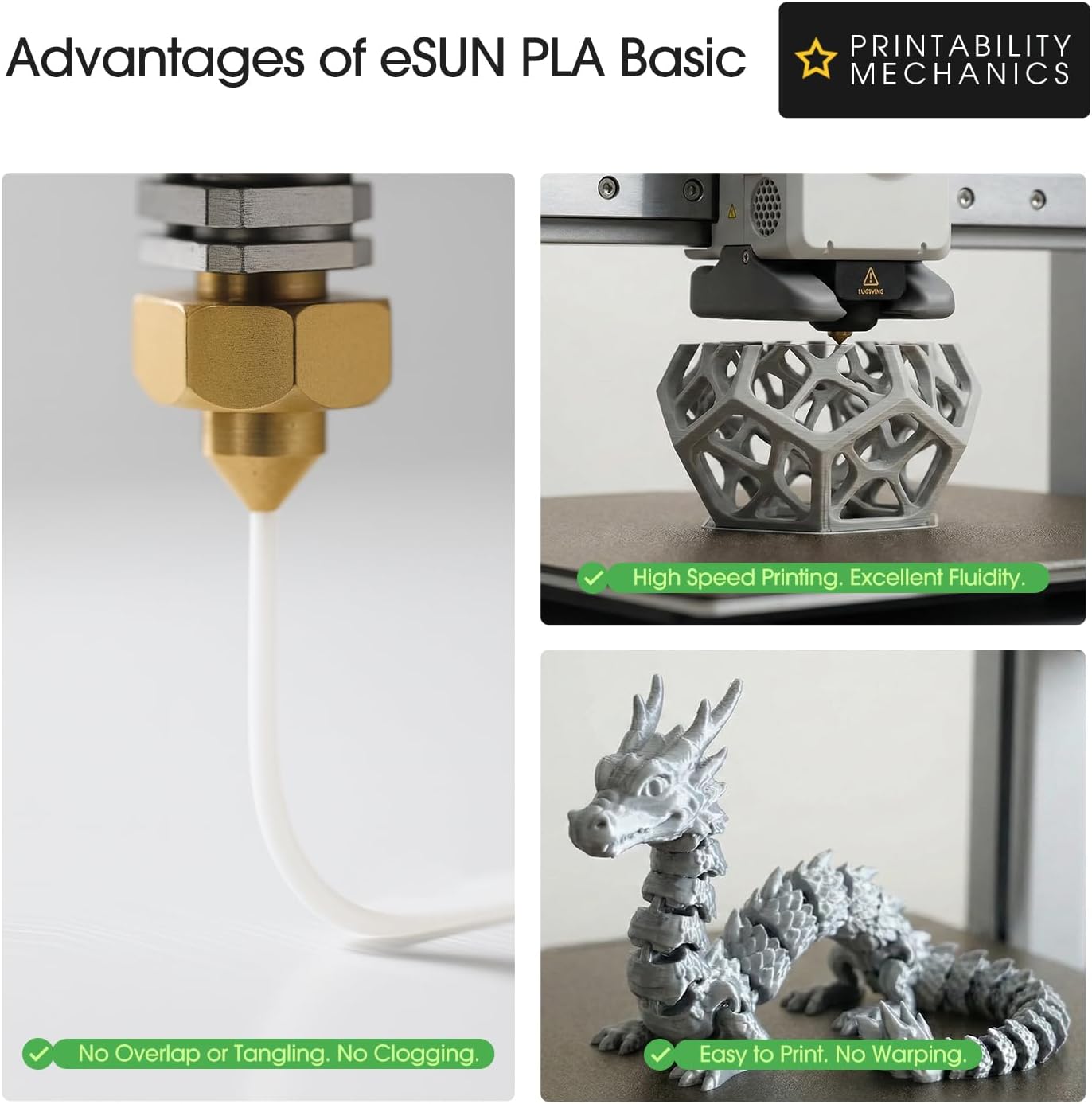 eSUN PLA Basic Filament 1.75mm, 3D Printer Filament High Speed PLA for Fast Printing, 1KG per Spool, 2 Spools High Speed 3D Printing Filament, Black