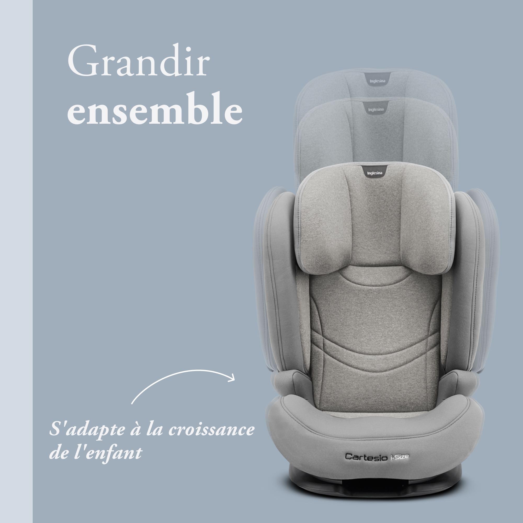 Siège auto Inglesina Cartesio i-Size, Isofix, pour enfants de 3 à 12 ans, de 100 à 150 cm, Moon Grey
