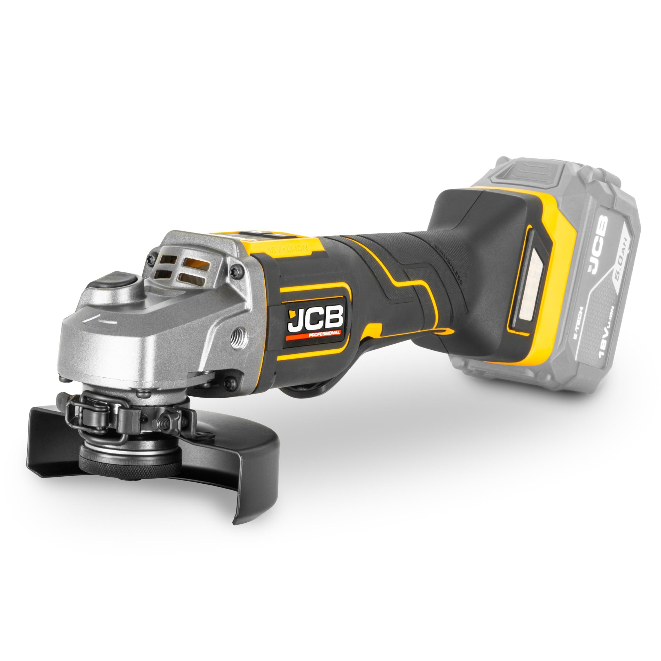 JCB Pro 18V Angle Grinder 4.5" / 115mm, Brushless Motor, Digital Speed Control, Anti-Vibration Handle, Paddle Switch, Bare Tool, 3 Year Warranty