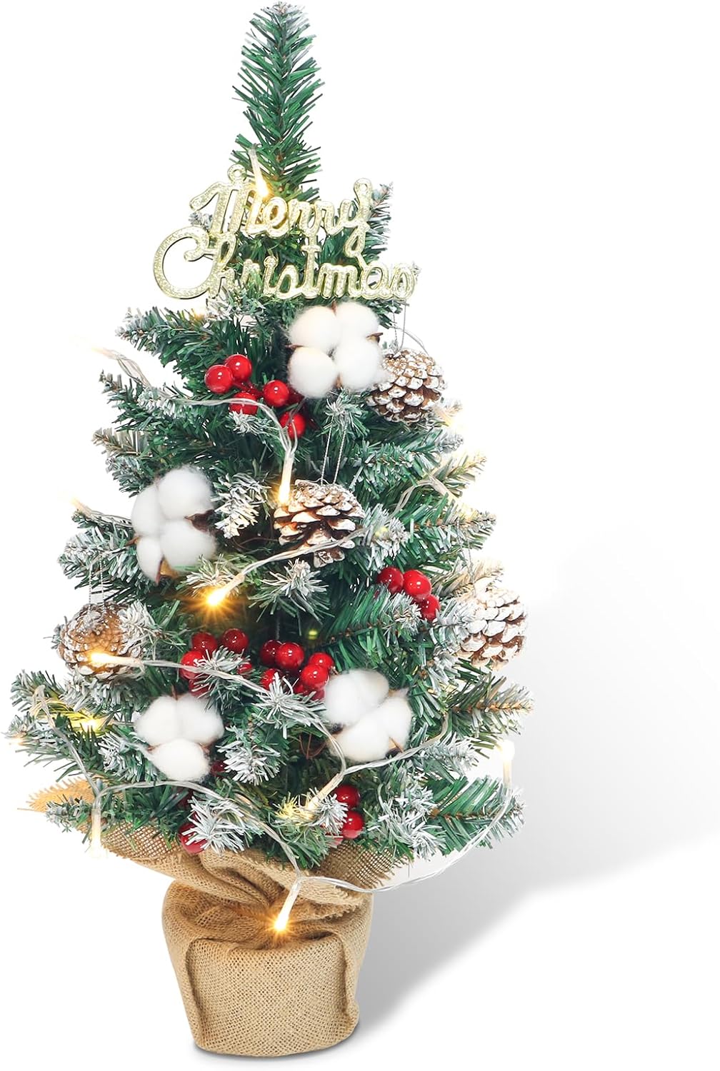 21 Inches Tabletop Mini Christmas Tree, Snow Flocked Artificial Small