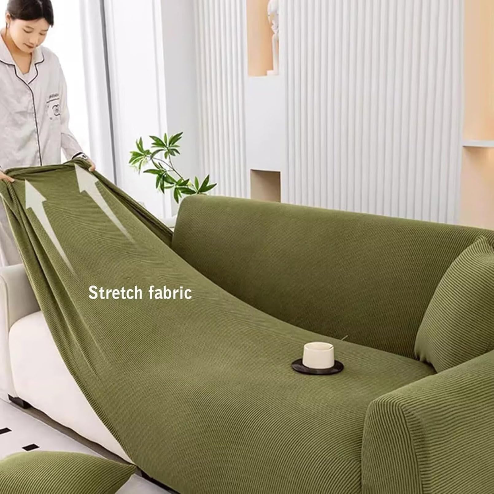 Housse de Canapé Extensible Velours Côtelé, Protection Antidérapante Lavable pour Salon, Adaptée aux Canapés 1-4 Places