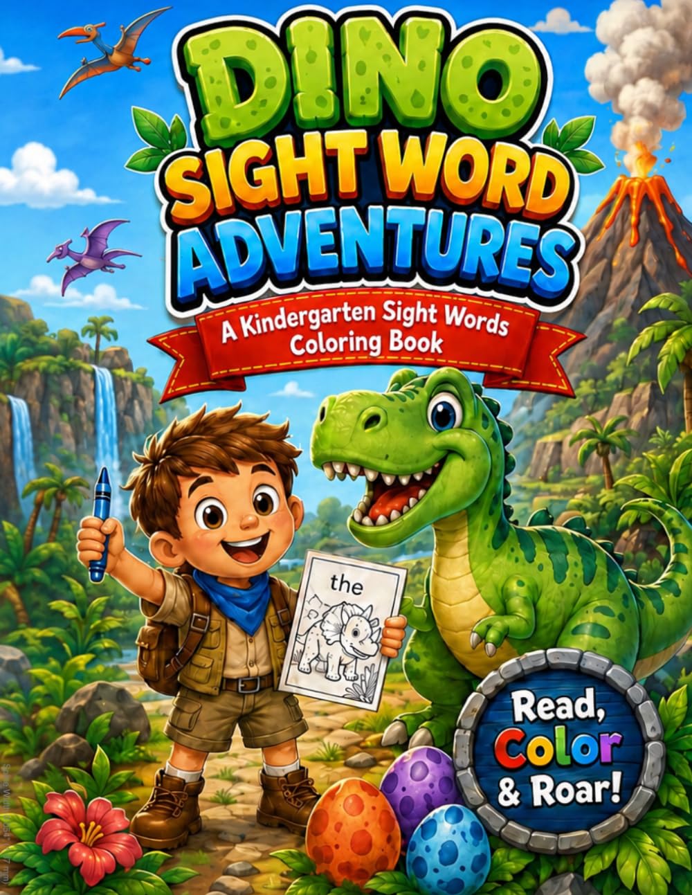 Dino sight words adventure: A kindergarten sight words coloring book