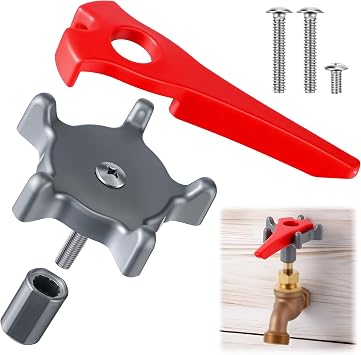Outdoor Faucet Handle with Auxiliary Wrench for Extra Leverage, Ideal for Seniors &, Arthritis Sufferers, Fits 8&12 Point Round Broach, 0.26", 0.28", 0.31"&0.38" Square Broach, with Adapter