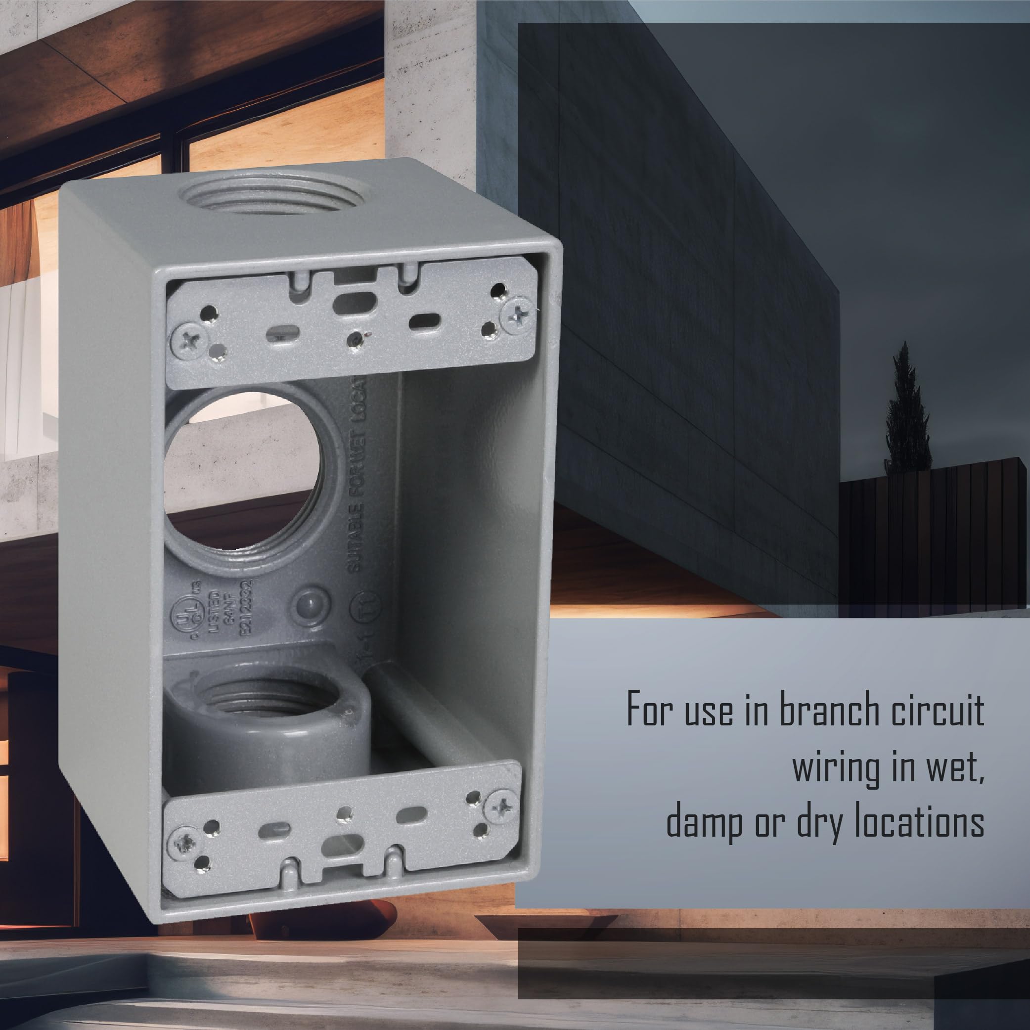 TayMac SB3100S Weatherproof Box, 1-Gang, (3) 1-Inch Outlets, Gray — Amazon image 7