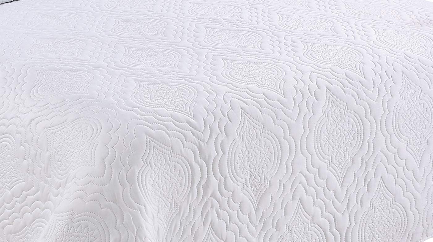 Marina Decoration Solid Embossed Pinsonic Coverlet Bedspread Bedding Ultra Soft 3 Piece Summer Quilt Set with 2 Shams, White Color King Size