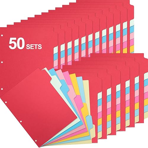 Geyoga 400 separadores de carpetas de 3 anillos con pestañas, 8 separadores de pestañas para carpetas de 3 anillas, 50 juegos de divisores de página