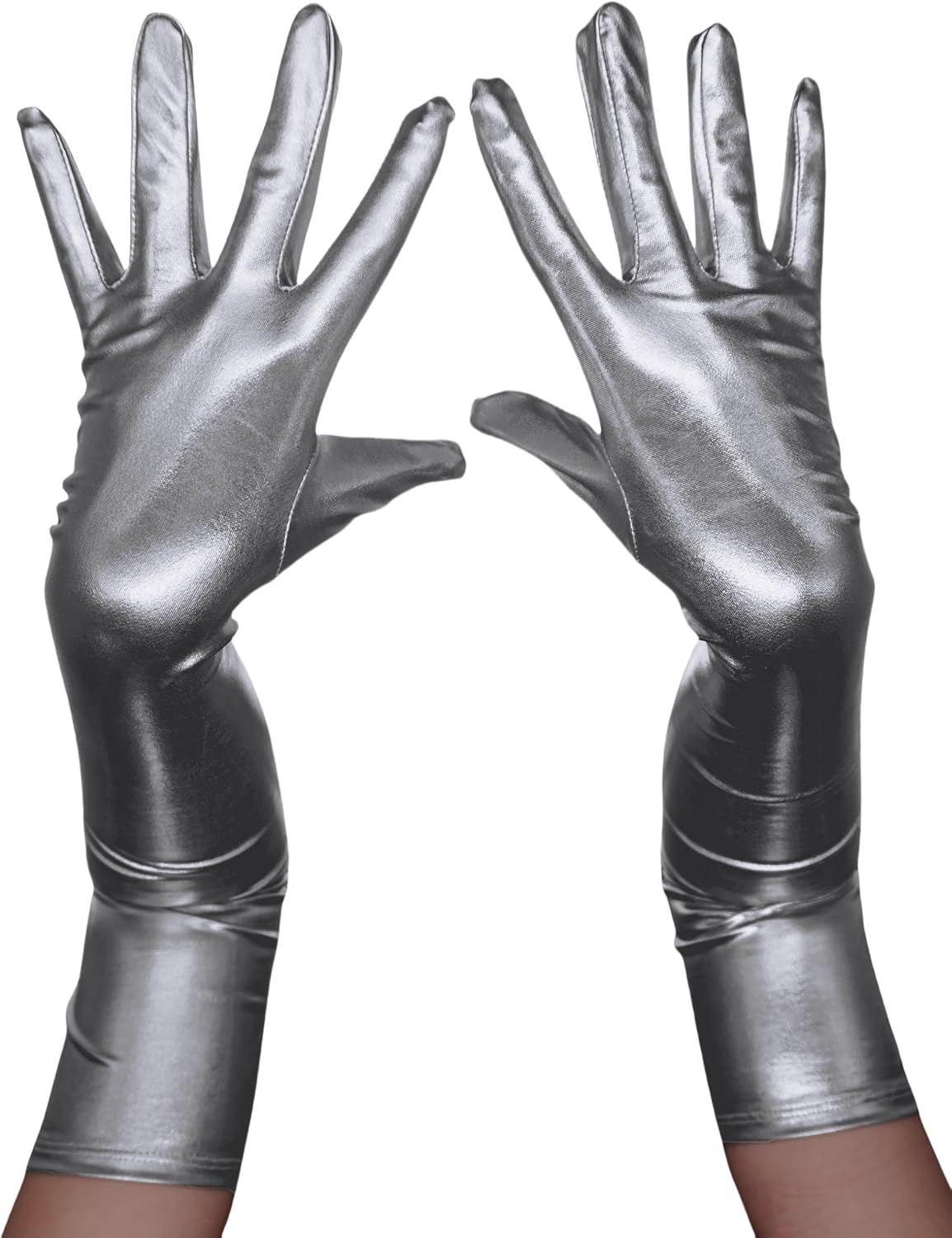 ATHX Women's Shiny Metallic Gloves Costume Wet Look 22" Elbow Length Halloween Cosplay Y2K Trendy Long Gloves
