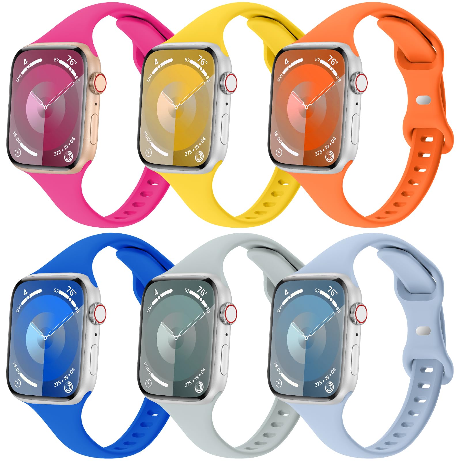 6 Pack Slim Thin Bands Compatible with Apple Watch 38mm 40mm 41mm 42mm 44mm 45mm 46mm 49mm Women Men, Replacement Soft Silicone Sport Strap Wristbands