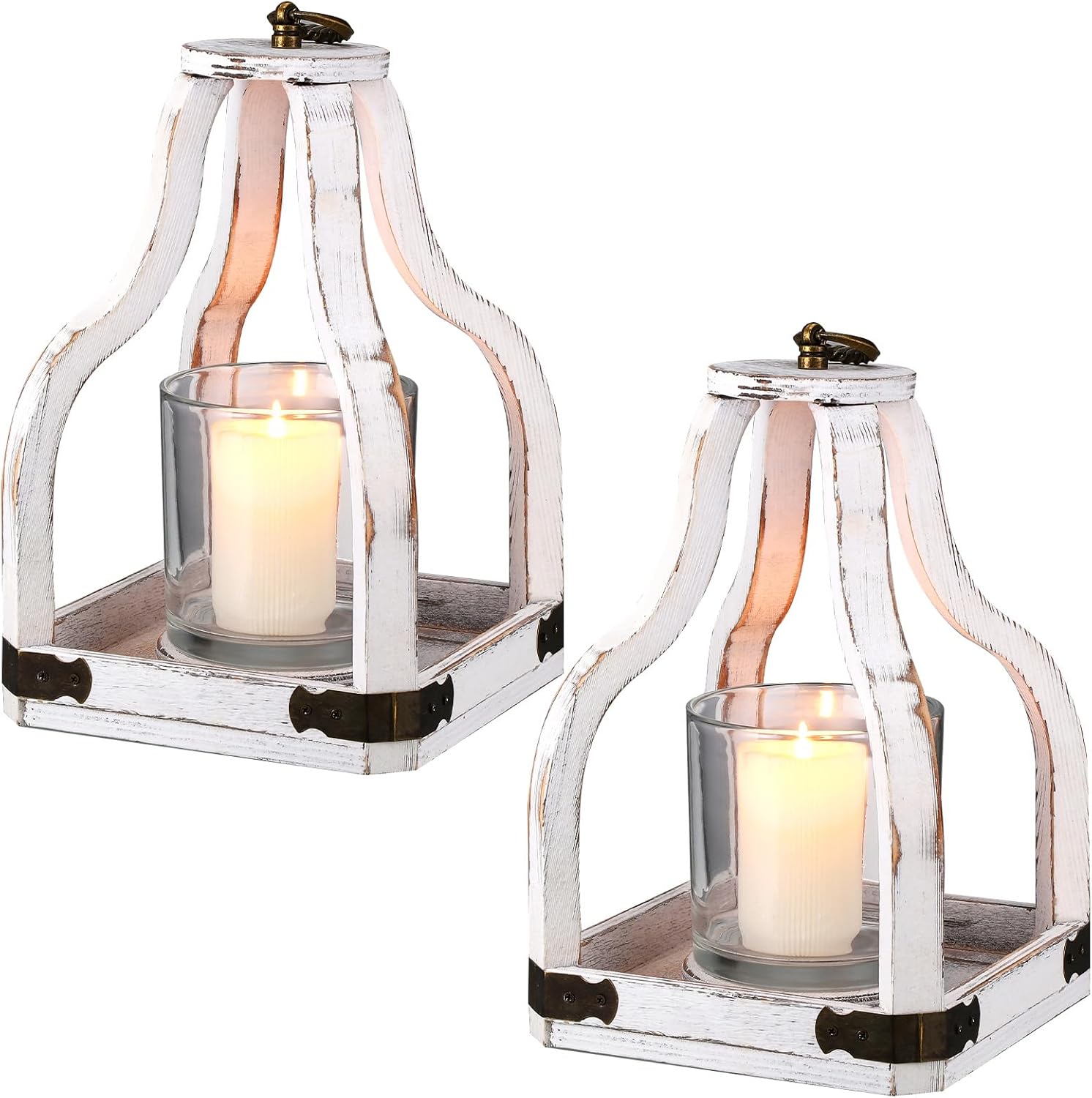Ziliny 2 Pcs Farmhouse Wood Lantern Decor 2 Size Outdoor