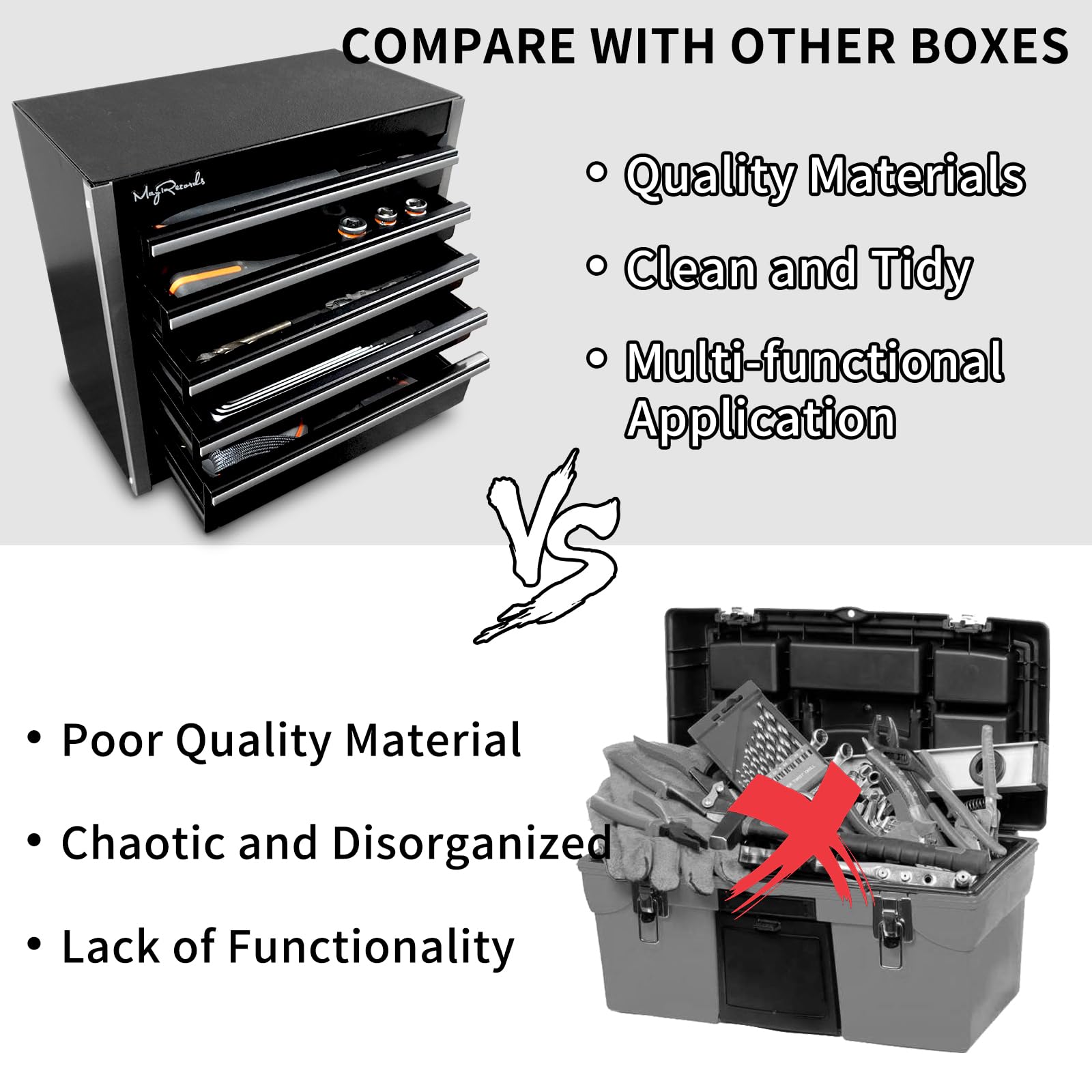 MayRecords Black Mini Metal Tool Box with 5 Drawers and Top
