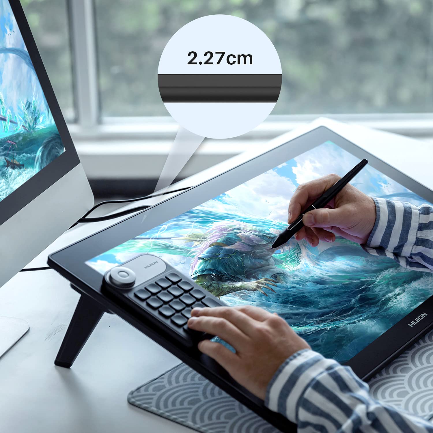 HUION Kamvas Pro 24 Tavoletta Grafica Con Schermo, 4K UHD Full Laminato 23.8 Pollici Disegno Digitale Display 140% sRGB, PW517 Penna, KD100 Wireless Mini Keydial - Compatibilità Windows Android Mac