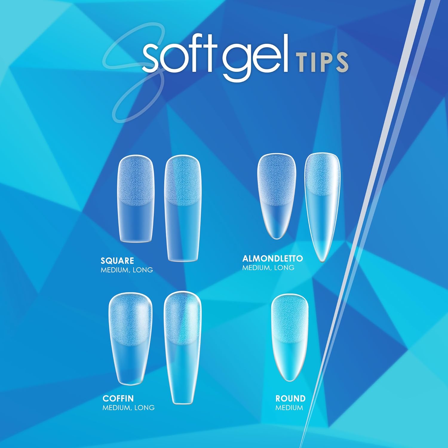 Soft Gel Tips Ultra Clear Pre-Roughened 550 pcs (Long Coffin)