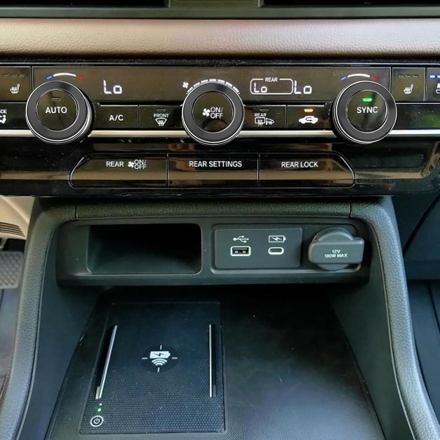 for Honda 2026 Passport Interior Accessories, Aluminum Alloy one-Button Start Cover/Ring, air Conditioning knob, 5-piece Set (Black)