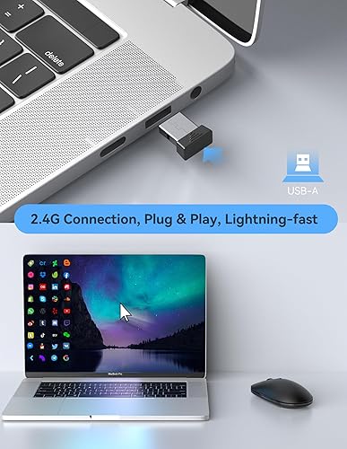 Miniatura 4 de TECKNET Ratón para computadora, mouse inalámbrico USB-A silencioso de 2.4 GHz, 4800 DPI ambidiestro silencioso clic para viajes, mouse inalámbrico