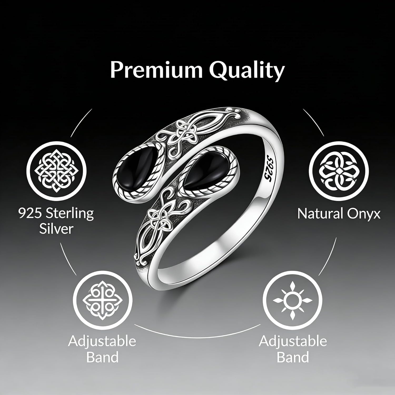 Handcraft Adjustable Thumb Rings for Women, 925 Sterling Silver Vintage Moonstone Ring, Spoon Style Adjustable Ring Gift for Her, Sister, Mom – Natural Gemstone Jewelry - Image 4