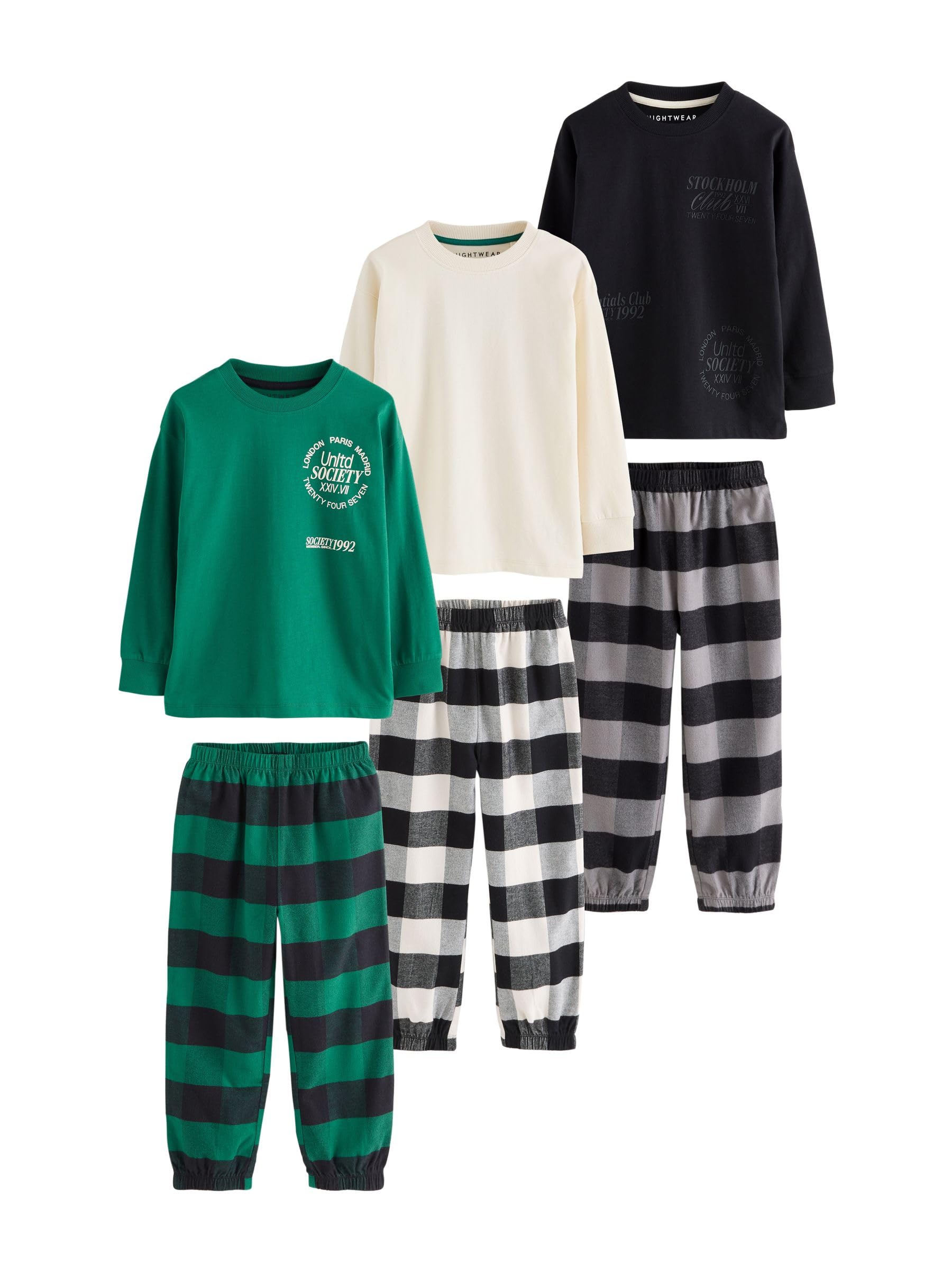 NEXT Garçon Pyjamas tissés à Carreaux, Lot de 3 | Coupe standard, Taille mi-haute, 100 % coton