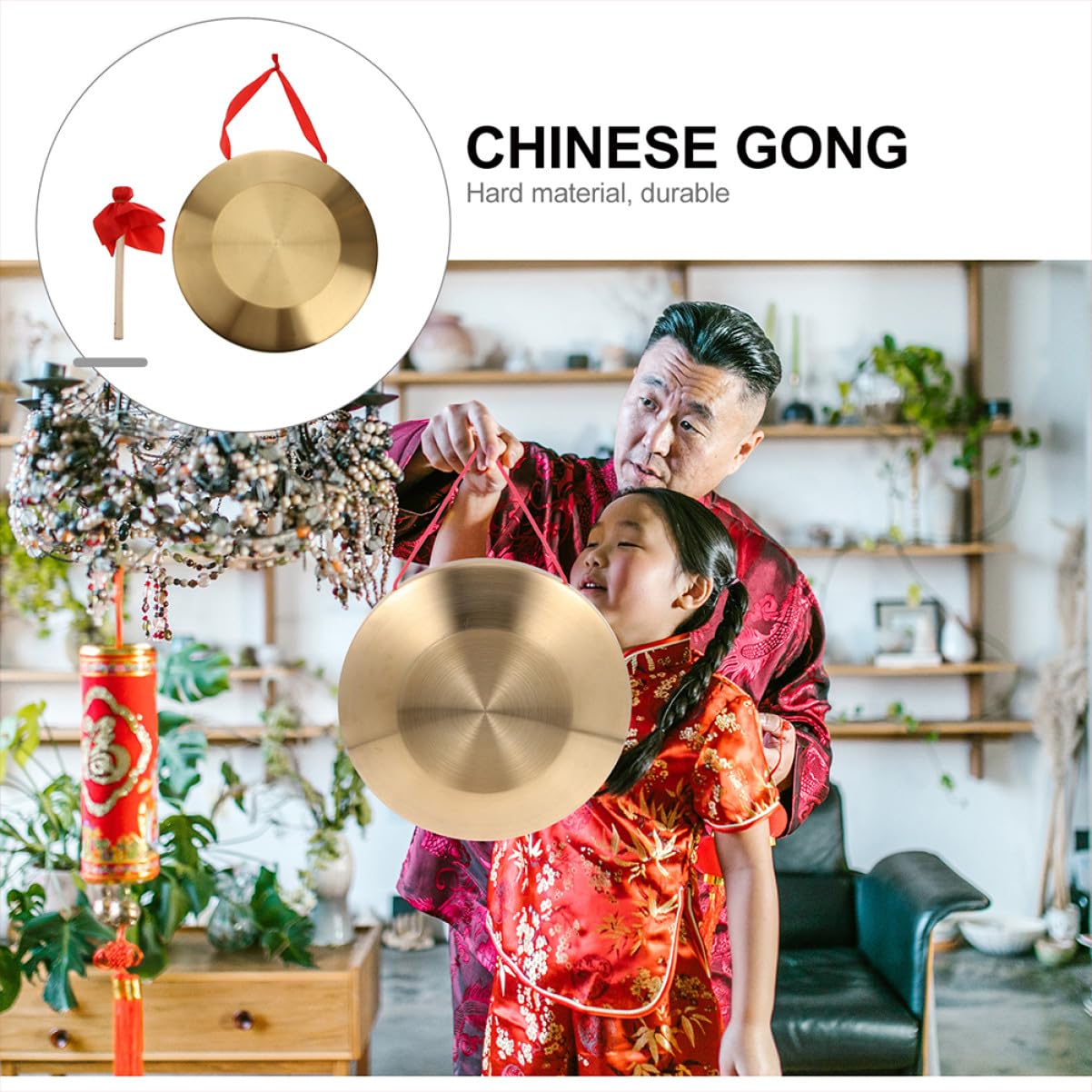 Gong Chino de Percusión Tradicional Gong de Mano Martillo Instrumento de Percusión para Opera y Practica Varios estilos