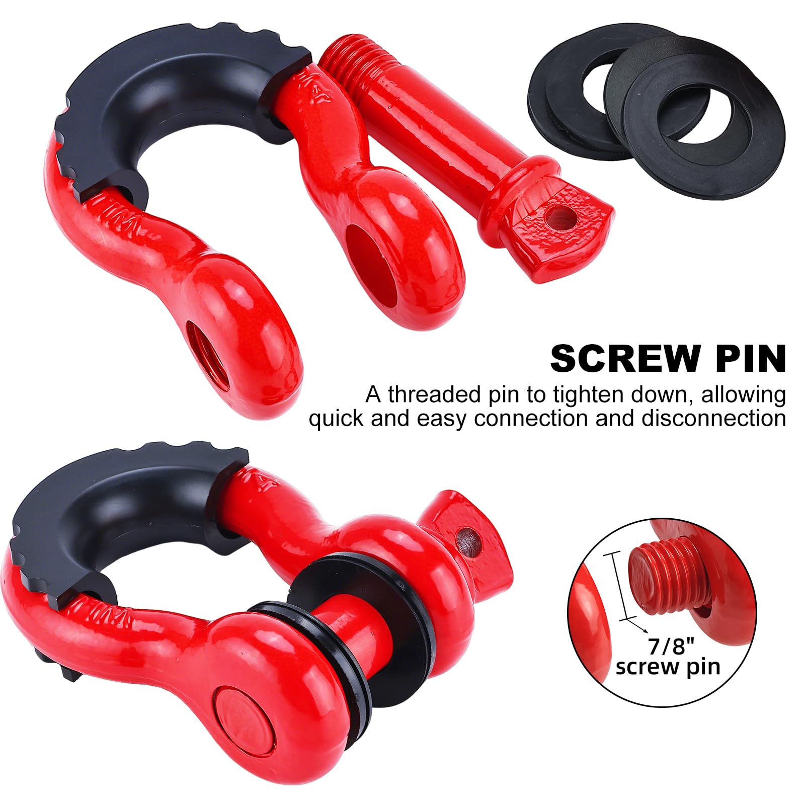 FreeTec 4 Pezzi Grillo Traino, 3/4" 4,75t Arco Acciaio Grilli con Perno, Grande Grillo Sollevamento Traino Grilli Fuoristrada Recupero 4x4 per Catena Cinghia Auto Camion (Rosso)