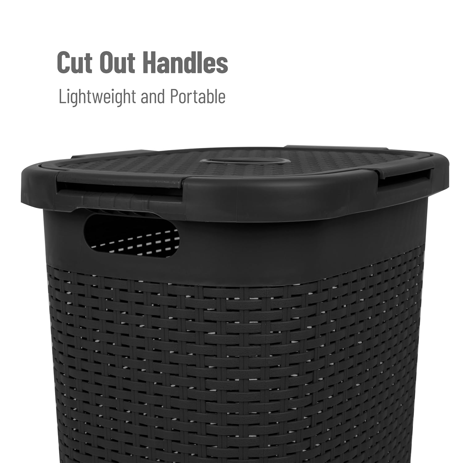 Mind Reader Slim Laundry Hamper with Lid, 60L Tall Clothes Baskets, Narrow Tapered Design for Bathrooms Closets and Laundry Rooms, Plastic, 3 Pack, Black