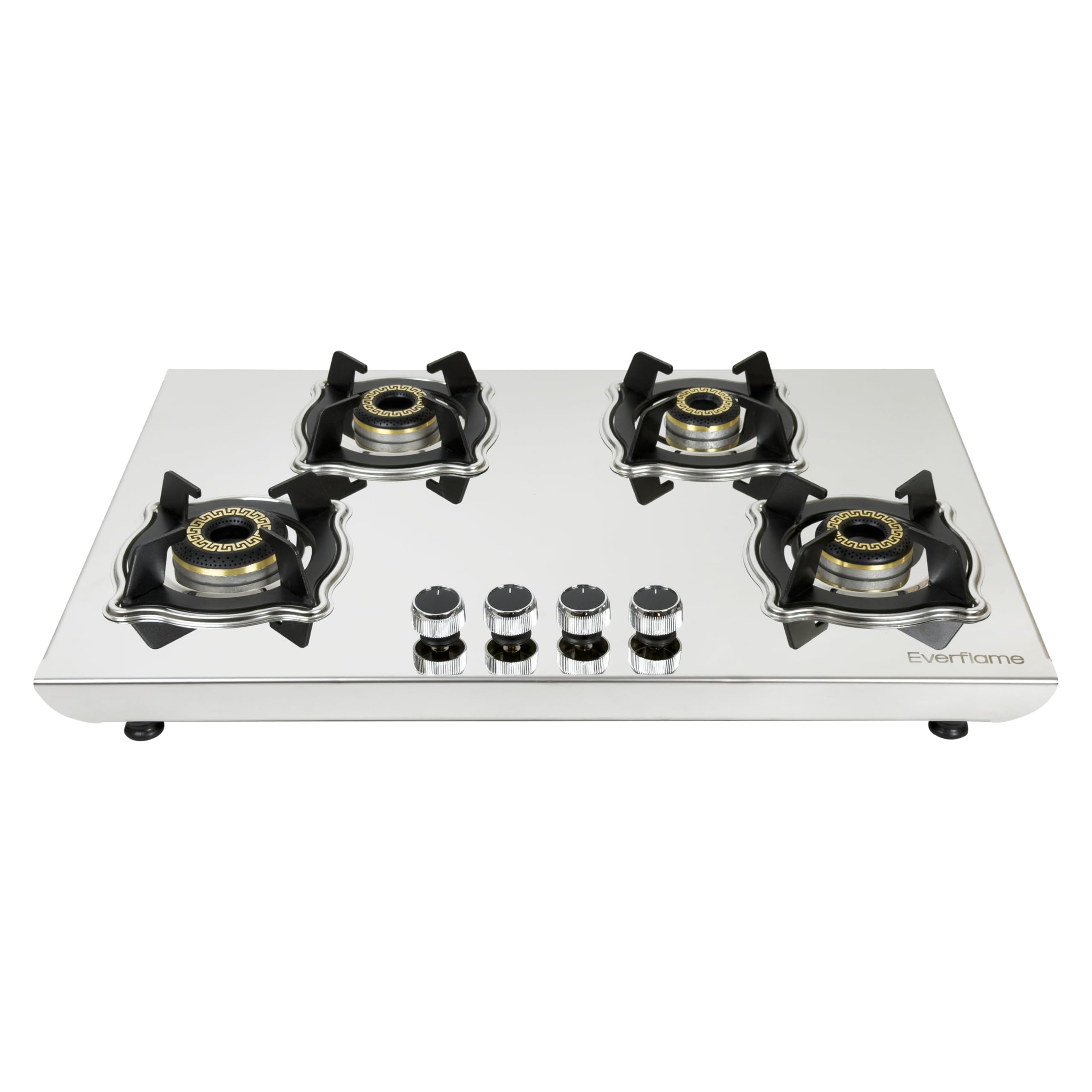 Everflame Marvel 4 Burner Gas Stove | 2mm Heavy Steel Body | 6G Brass Burners | Manual Ignition | Italian SABAF Valve | 5 Years Warranty (Body & Burners) + 2 Years Comprehensive + Doorstep Service