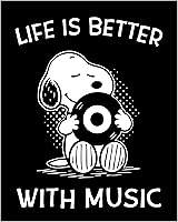 Vista 1 de Arte de pared "La vida es mejor con música" – Cartel de perro de dibujos animados sin marco de 8x10 – Arte divertido e inspirador para dormitorio