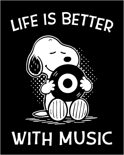 Arte de pared "La vida es mejor con música" – Cartel de perro de dibujos animados sin marco de 8x10 – Arte divertido e inspirador para dormitorio,