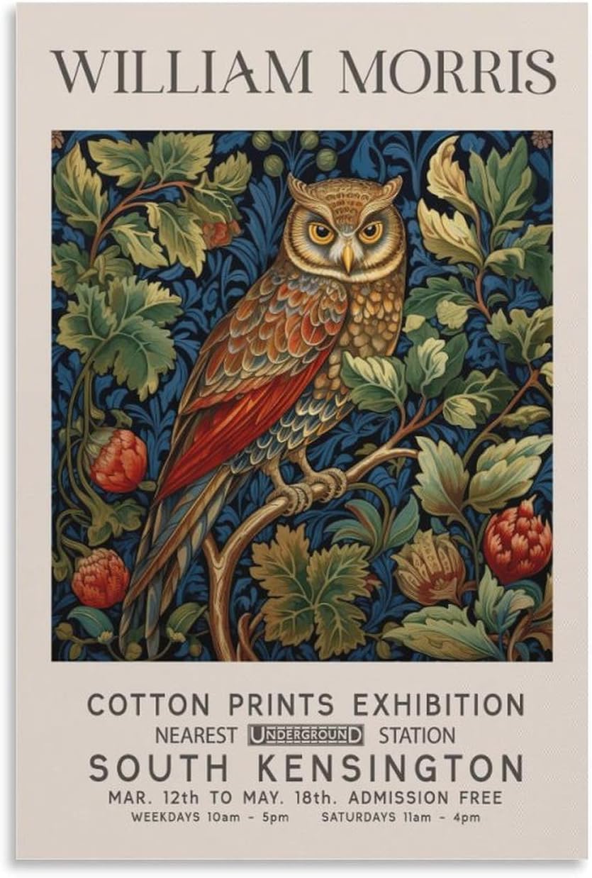 Orjdjz Wxkbl William Morris Exhibition Poster Flower Owl Canvas Wall Art William Morris Prints Retro Painting Classic Picture For Home Decor 40X55cm Frameless