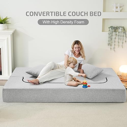 Miniatura 60 de Sofá cama plegable 2 en 1 con almohada, silla plegable, sofá de piso y colchón para dormir, funda lavable y silla de espuma viscoelástica para sala