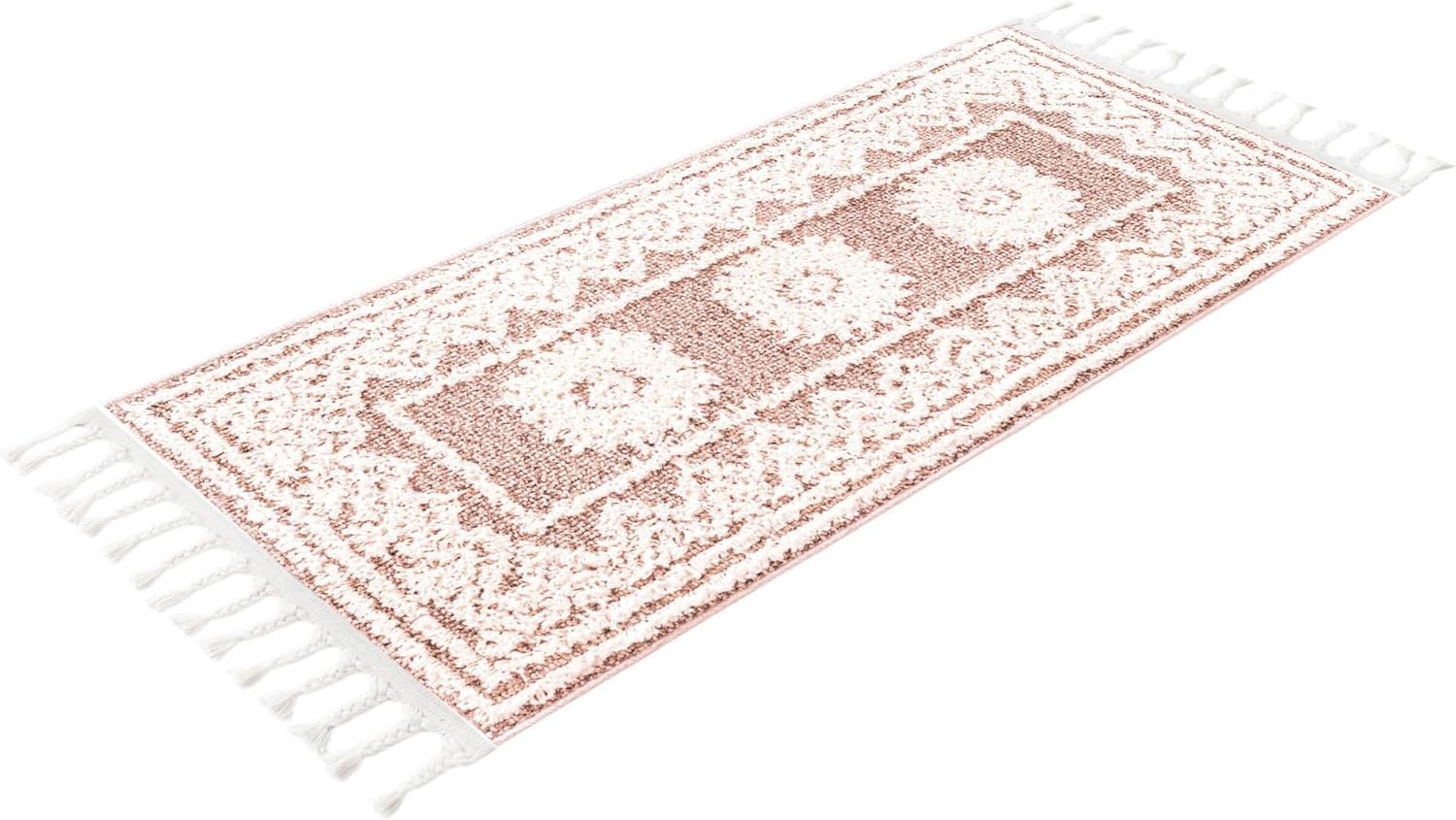 Rugs.com Boho Collection Rug – 4 Ft Runner Pink Medium-Pile Rug Perfect for Hallways, Entryways