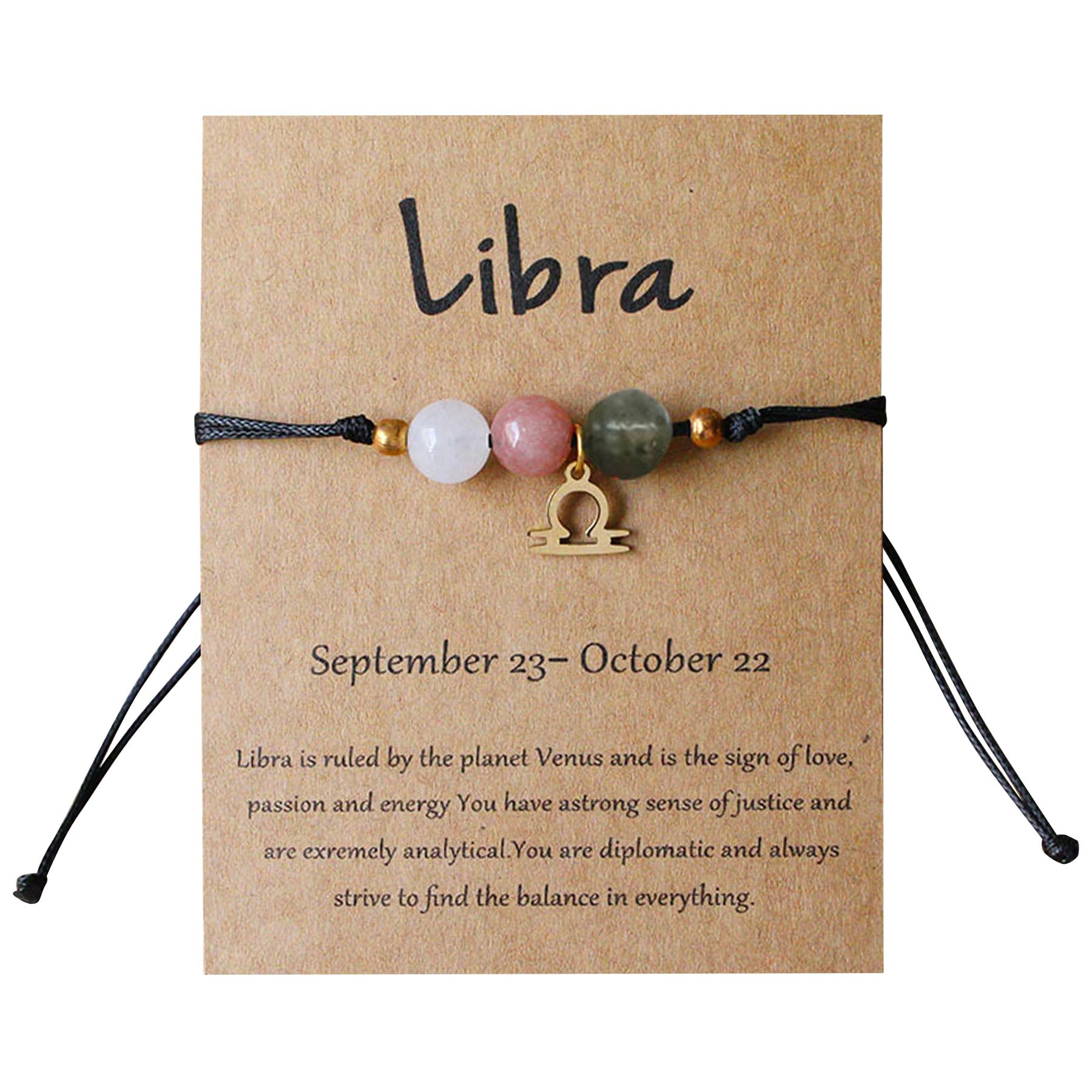 Crystal Zodiac Bracelet for Women & Men – 12 Constellations Natural Stone Chakra Beads, Handmade on Waterproof Wax Cord, Adjustable String, Astrology Jewellery Birthday Gifts