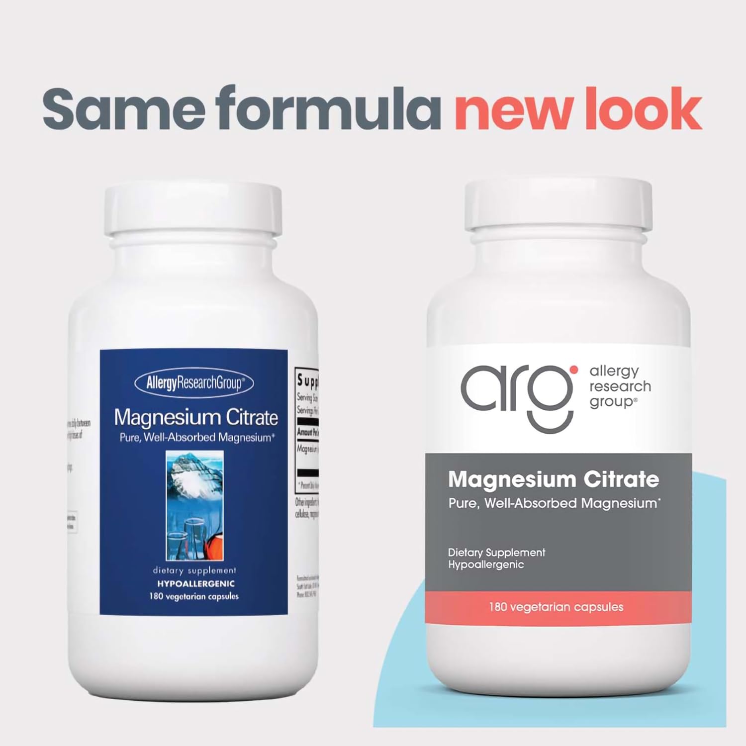 Allergy Research Group Magnesium Citrate - Supports Energy Levels, Bone Health & Stress Response - Delivers 170 mg Magnesium Citrate - Bioavailable - 180 Servings - 180 Capsules