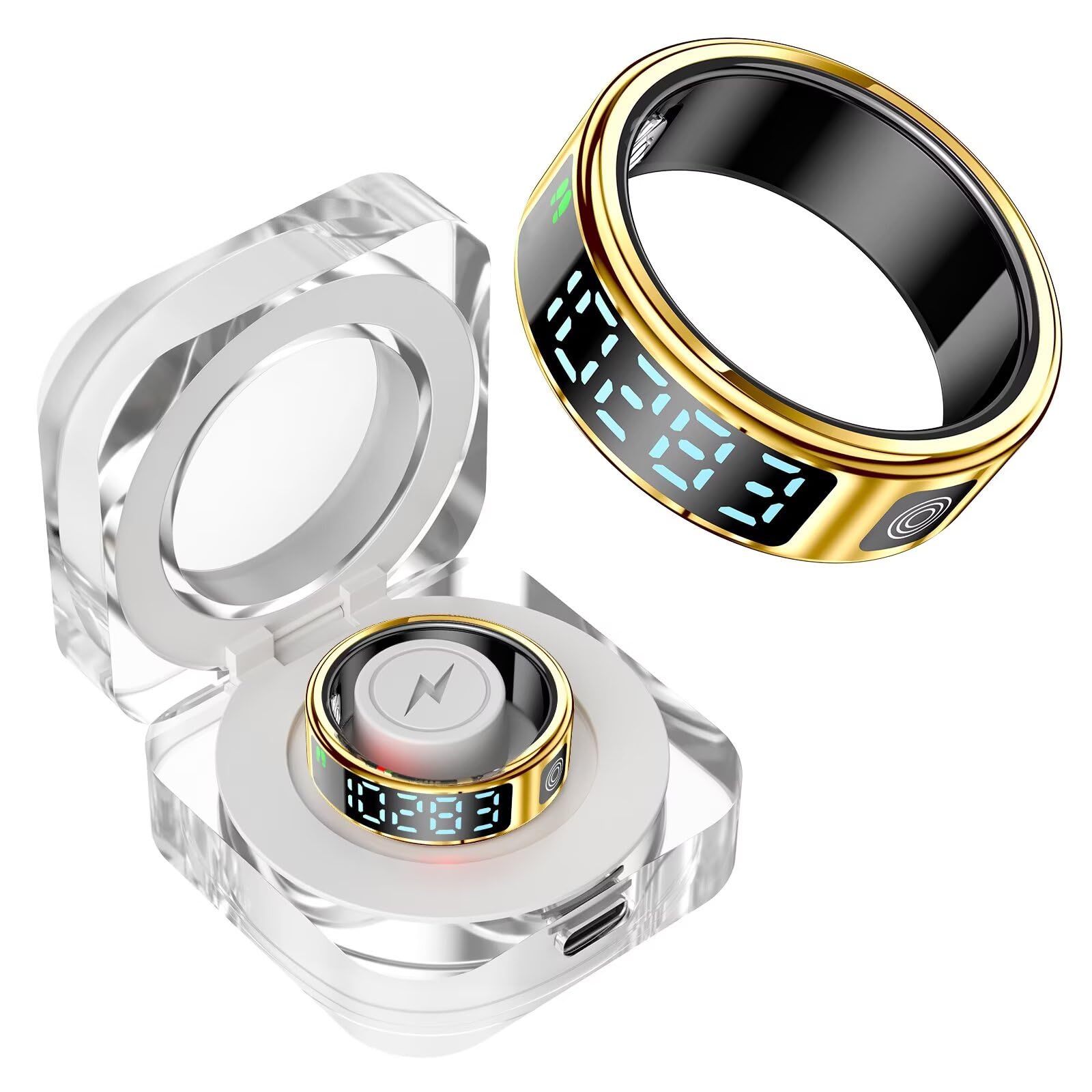 findtime Smart Ring con display Smartring Uomo Donna Fitness Ring Tracker Sonno Cardiometro Contapassi Android IOS Anello Fitness Anello Intelligente Nero Oro Argento