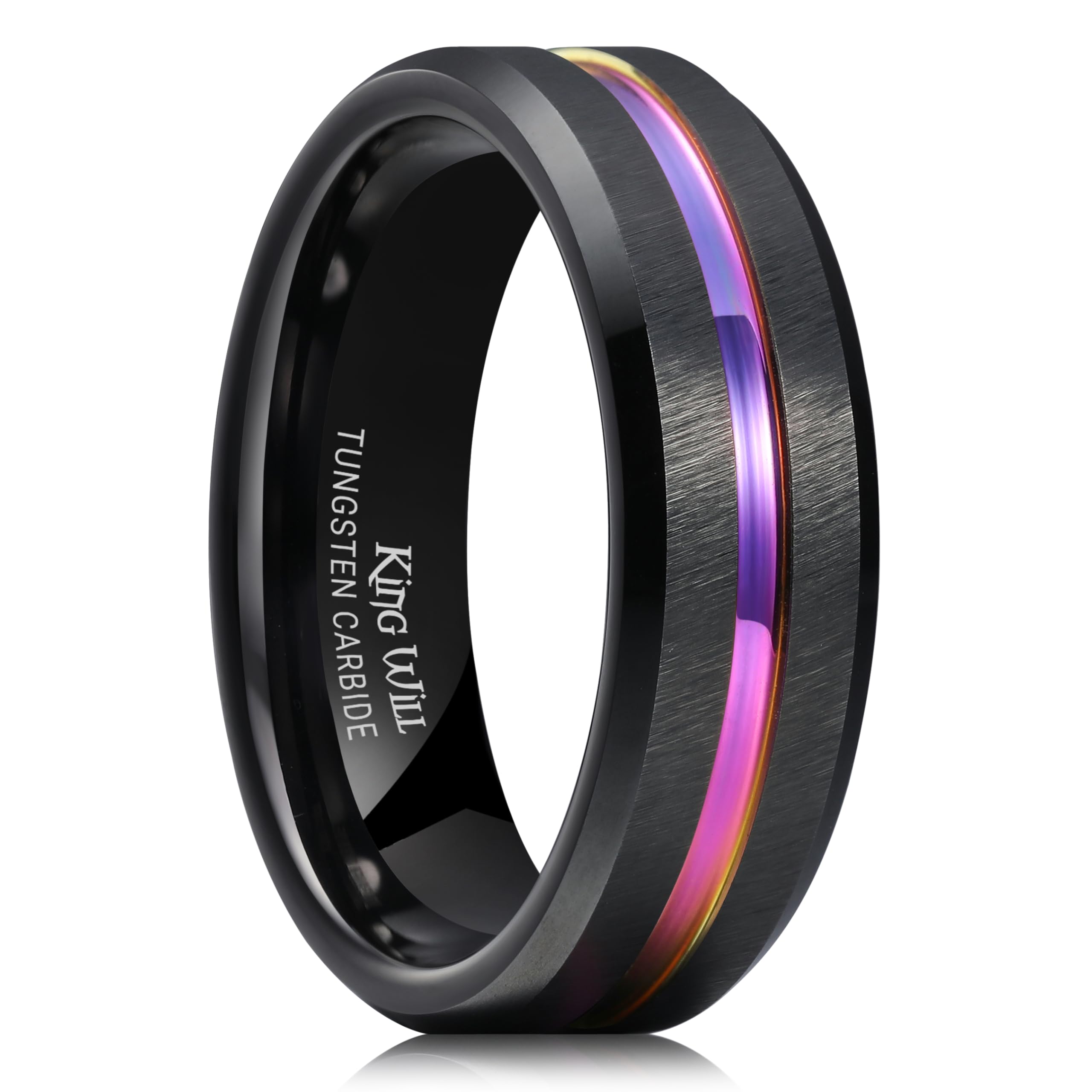 King Will Duo Mens 7mm 8mm Tungsten Carbide Ring Rose Gold/Yellow Gold/Blue/ Plated Intermediate Groove Wedding Band