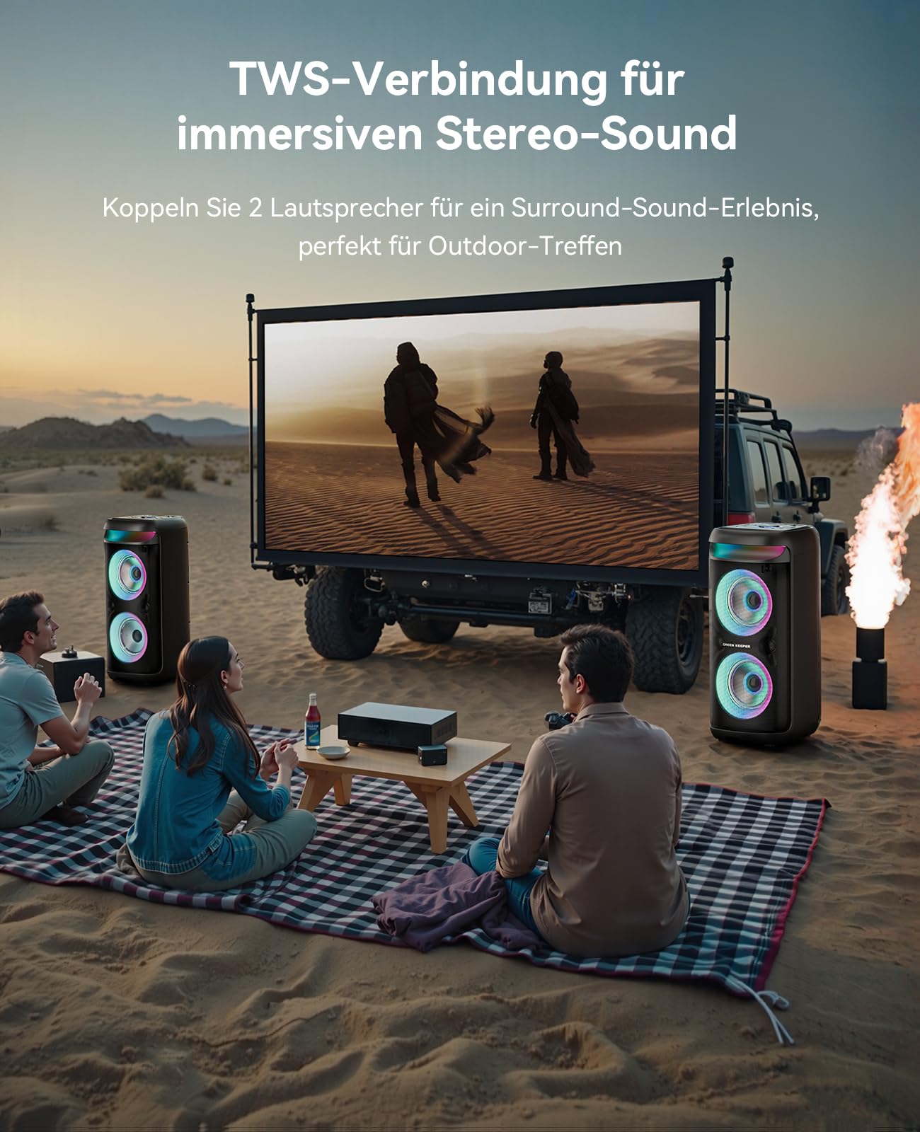 GKD60 Karaoke Maschine mit 2 Mikrofonen 4-13 Stunden Akkulaufzeit Karaoke Anlage 500W Spitzenleistung, 8000mAh Bluetooth-Lautsprecher mit LED Discolicht, FM Radio, TWS, TF/USB/AUX für Outdoor Party