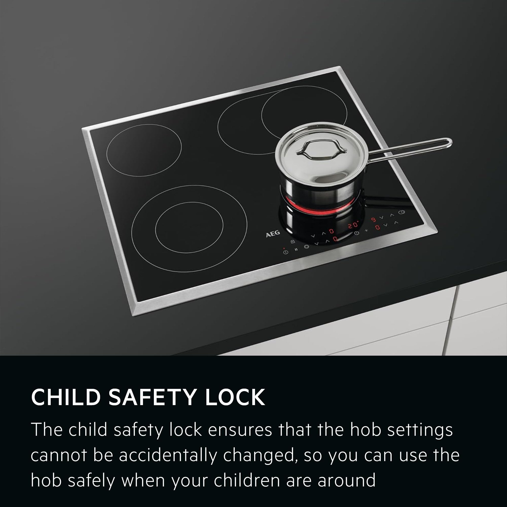 AEG 3000 Series Radiant Hob, Ceramic Hob, HRX64360C, 4 Cooking Zones, 60cm, Touch Control, Gas on Glass, Residual Heat Indicators, Built-in Hob, Black — view 6