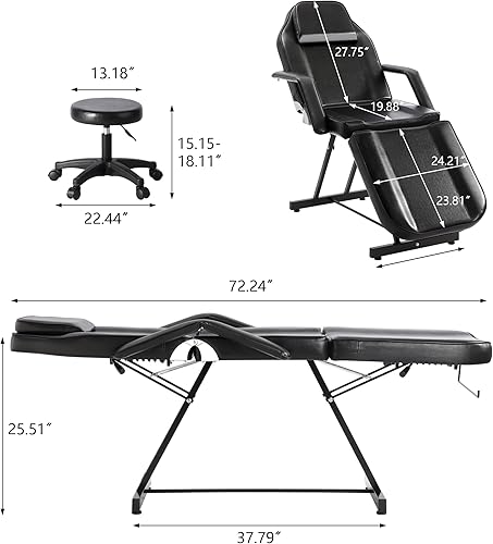 Miniatura 2 de YOCONYO Silla de masaje para tatuaje, cama facial, mesa de pestañas para sillas de spa ajustables giratorias de 360 grados, gancho para toalla para