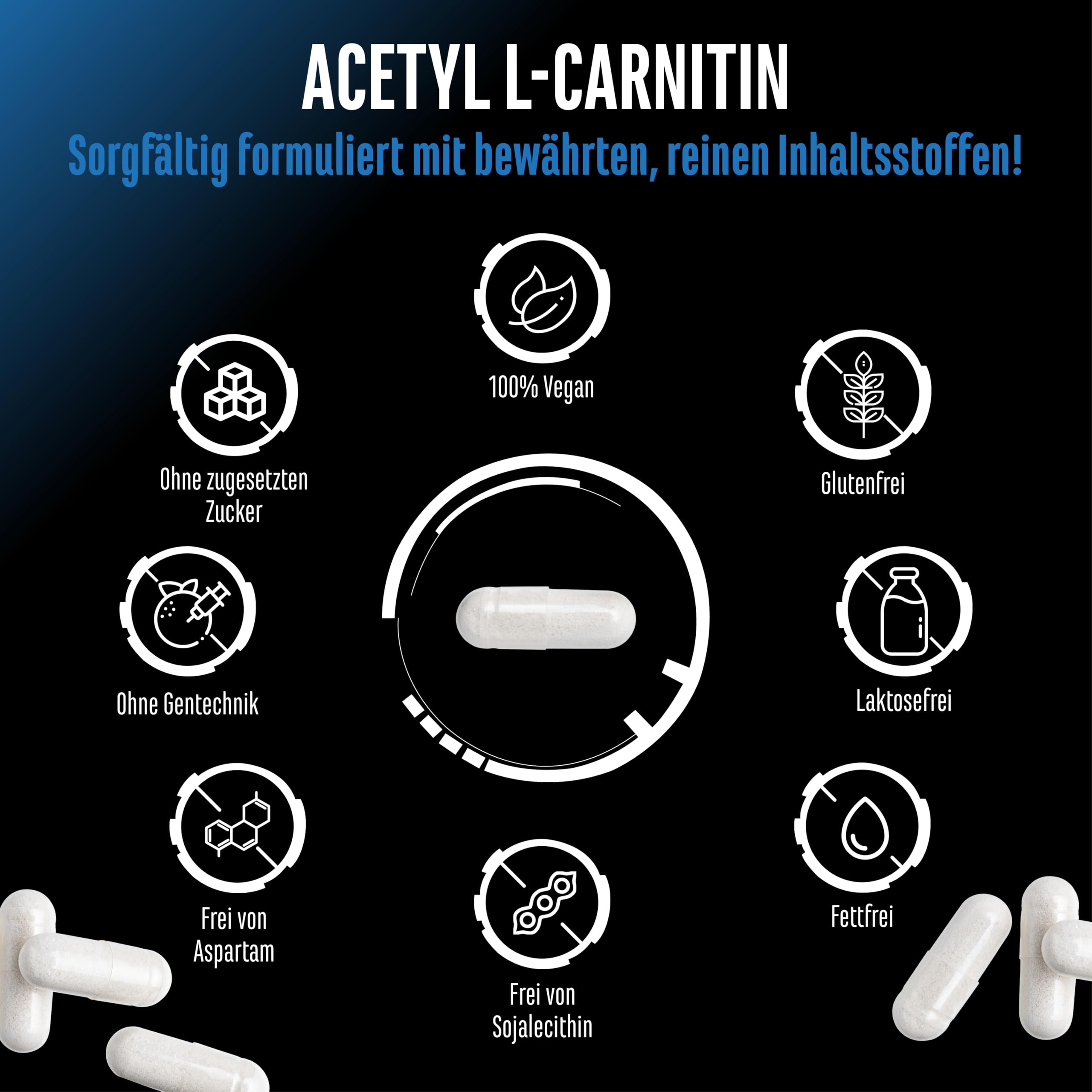 Acetyl-L-Carnitin - 250 vegane Kapseln - 3000 mg pro Tagesportion -  Hochwertige Acetyl-Form von L-Carnitin - Extra hochdosiert &  Premiumqualitt : Amazon.de: Drogerie & Krperpflege
