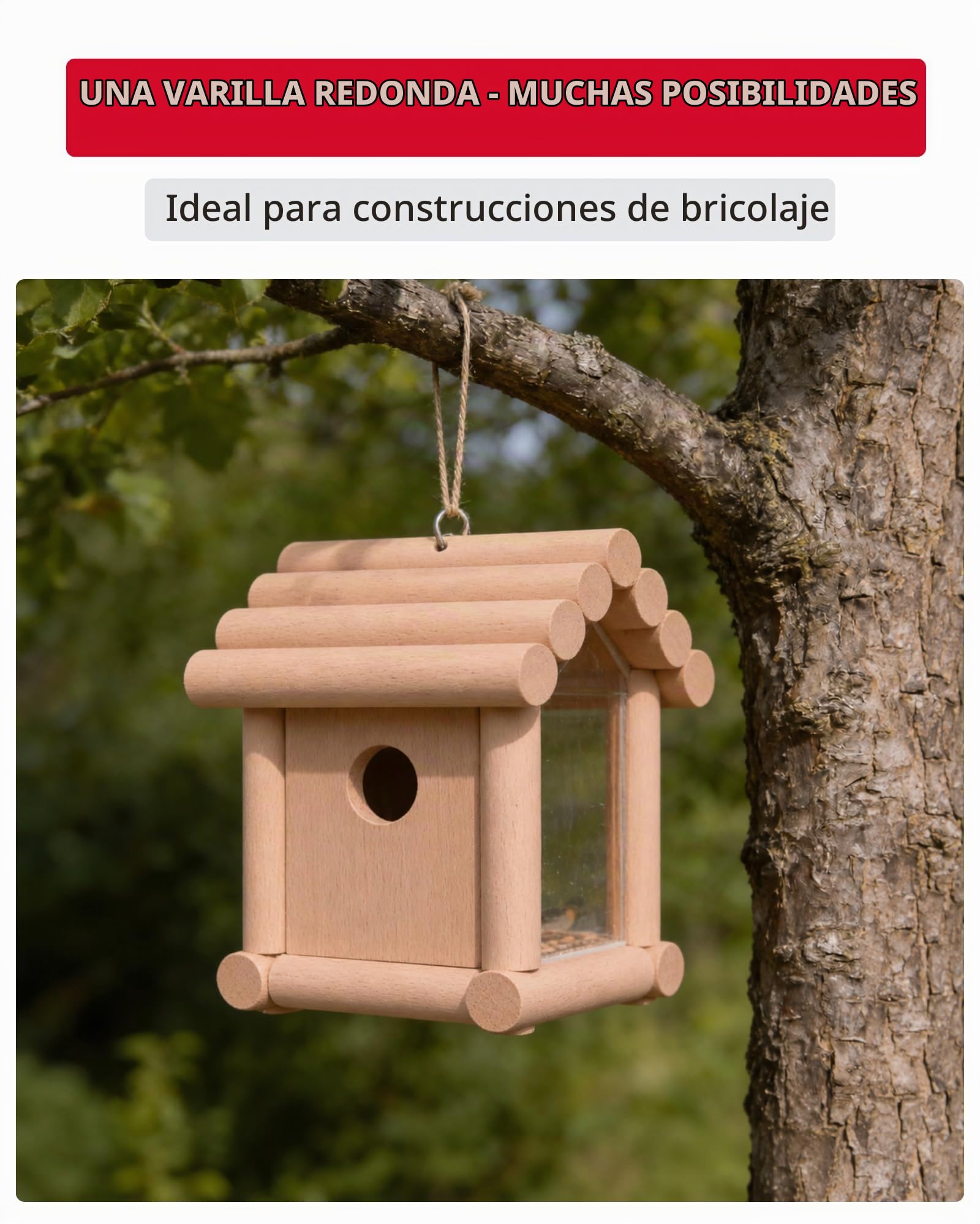 Gedotec Varilla redonda de haya lisa | varillas de madera | varillas manualidades 30 x 1000 mm | juego de 10 | varillas de haya para manualidades | varilla de madera maciza | palitos