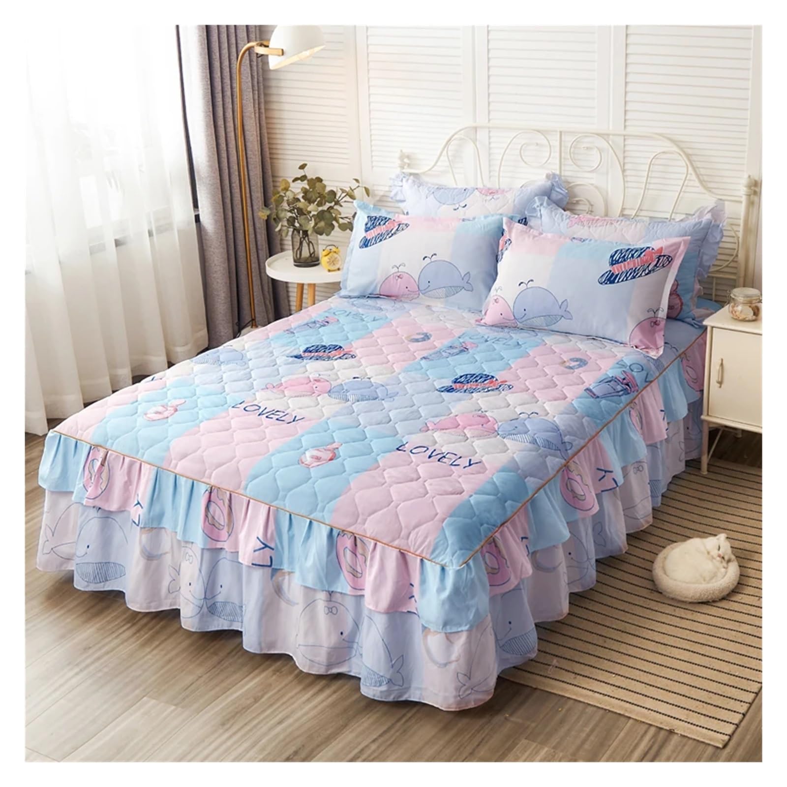 Printed Bed Skirt Quilted Bed Skirt Thick Bedspread Printed Cover Home Mattress Protector No Pillowcase