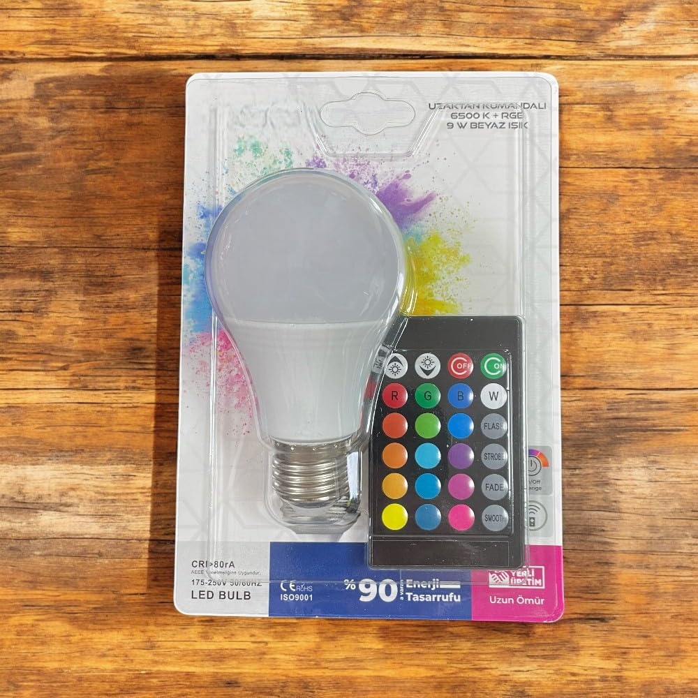 Tek-İş Akıllı LED Ampul, 16 Renk, 9 Watt, E27 Duy, Uzaktan Kumandalı