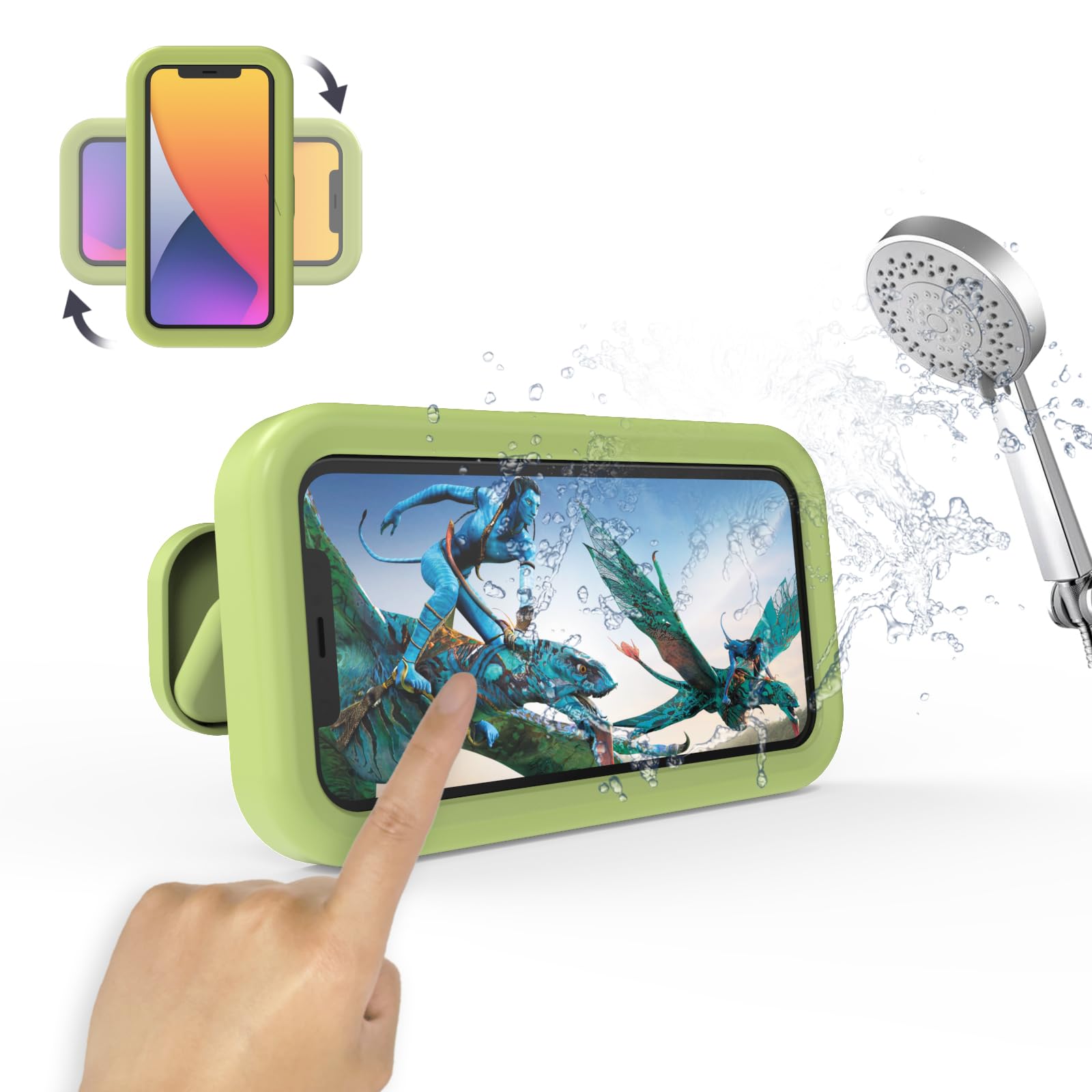 SZSUYAD Waterproof Shower Phone Holder, Green | Angle Adjustable, Anti-Fog High Sensitivity,for Bathroom,Batheub, Kitchen Wall,Compatible with 4" -