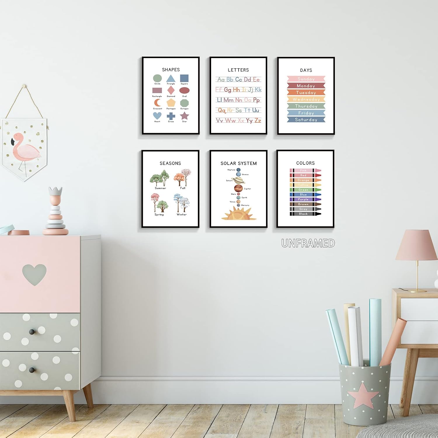 Preschool Classroom Educational Posters Learning Alphabet Abc Letters Canvas Wall Art Days of The Week Solar System Seasons Shapes Colors Prints Homeschool Prek Decor 12x16in Unframed