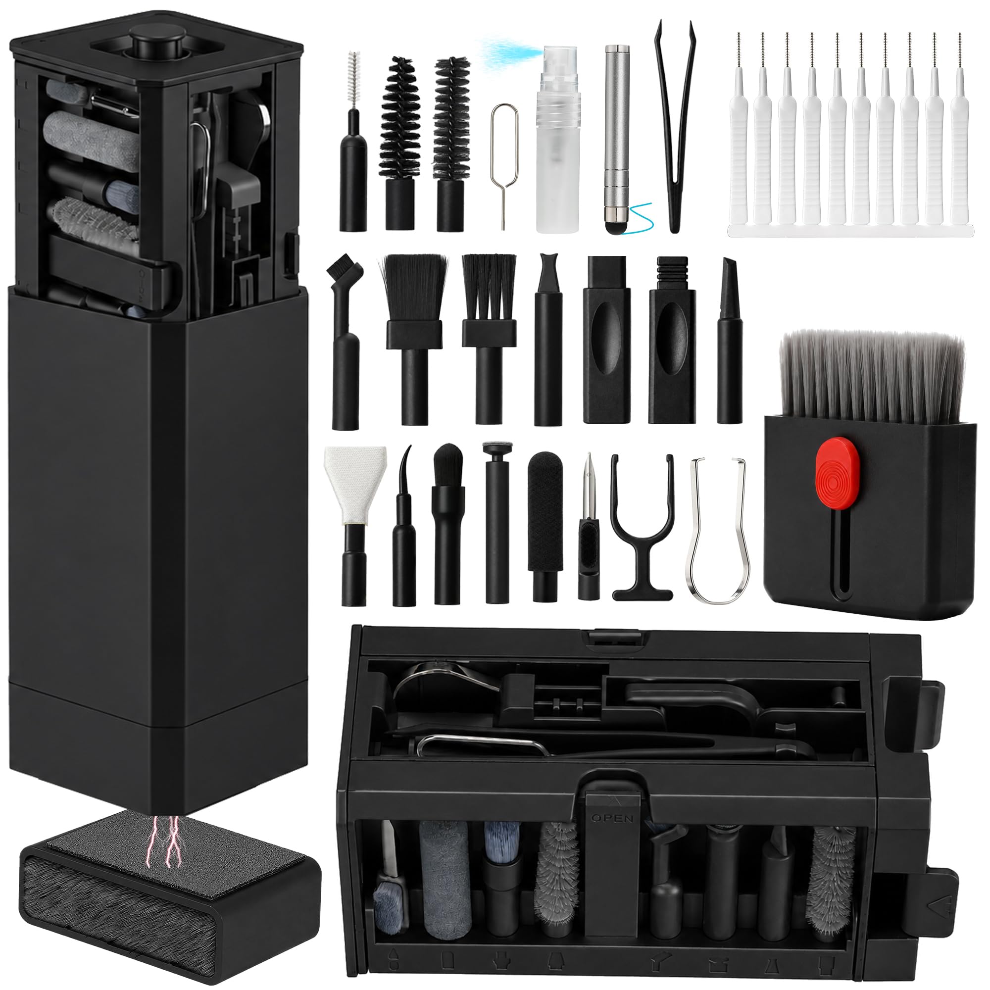 Cell Phone Cleaning Kit, iPhone Cleaning Kit for Charging Port Cleaner Keyboard Cleaning Kit for Airpods/Android/USB C/Earbuds/Laptop/iPad/Camera Lens with Stylus Pen (Black Brush Refill)